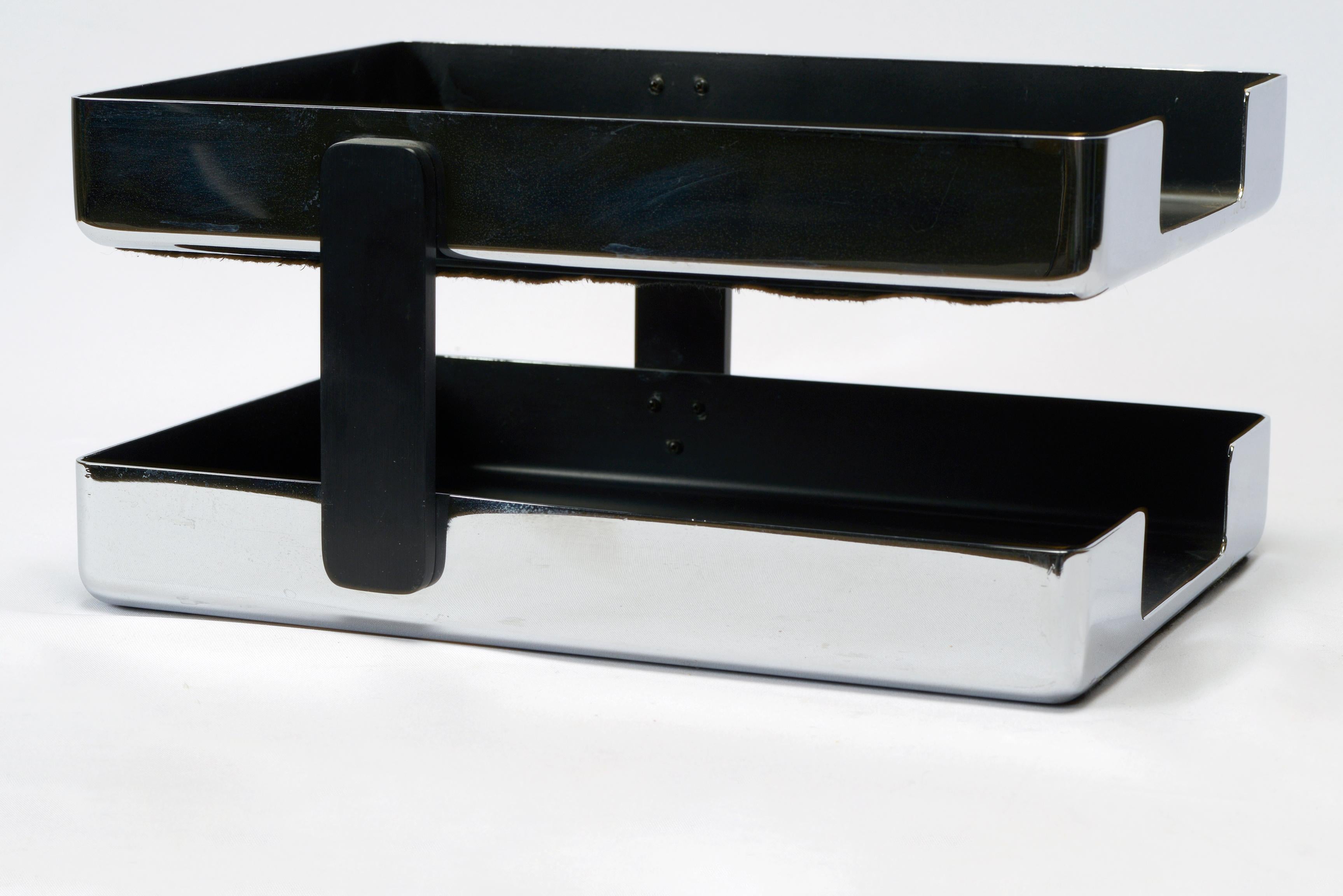 Late 20th Century 1970s Modern Chrome Desk Tray, Two-Tiers by Metcor Los Angeles
