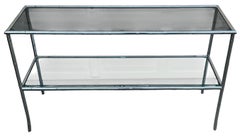 1970s Modern Chrome Faux Bamboo Glass Top Console / Sofa Table