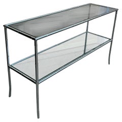 1970er Jahre Moderne Chrom Faux Bambus Glasplatte Konsole / Sofa Tisch