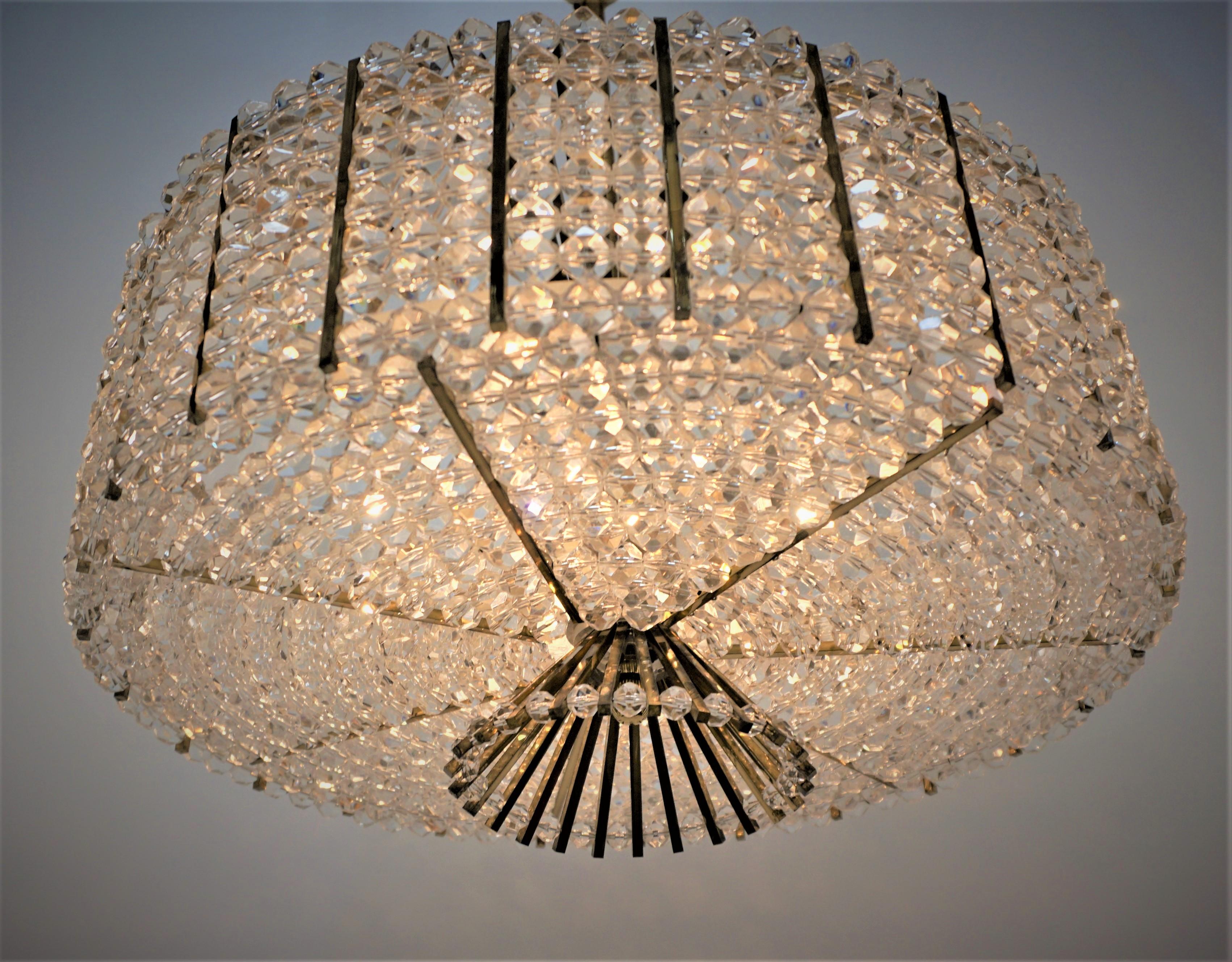 1970's sparkling crystal and bronze chandelier.