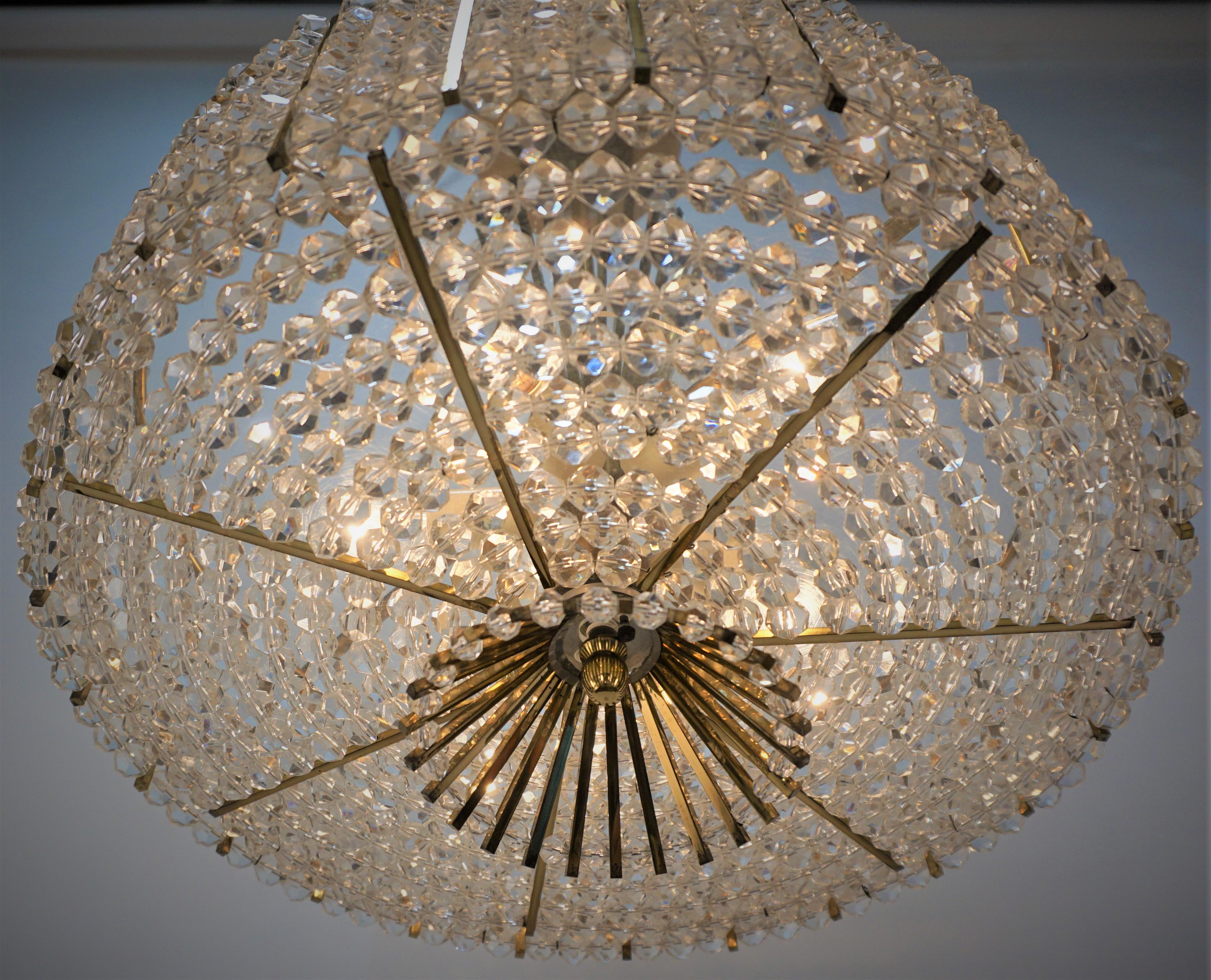 Bronze 1970's Modern Crystal Chandelier by Contessa For Sale