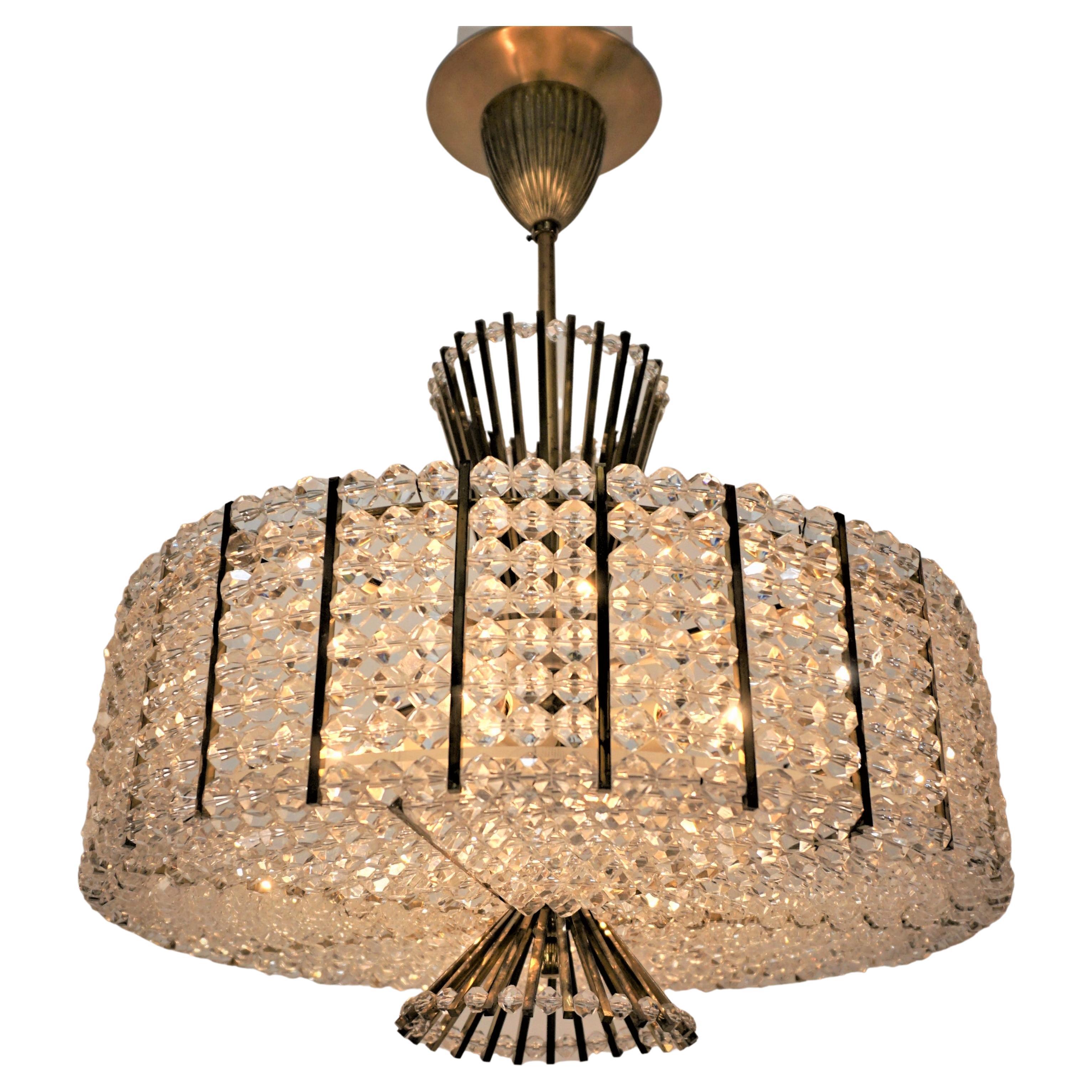 1970's Modern Crystal Chandelier by Contessa For Sale