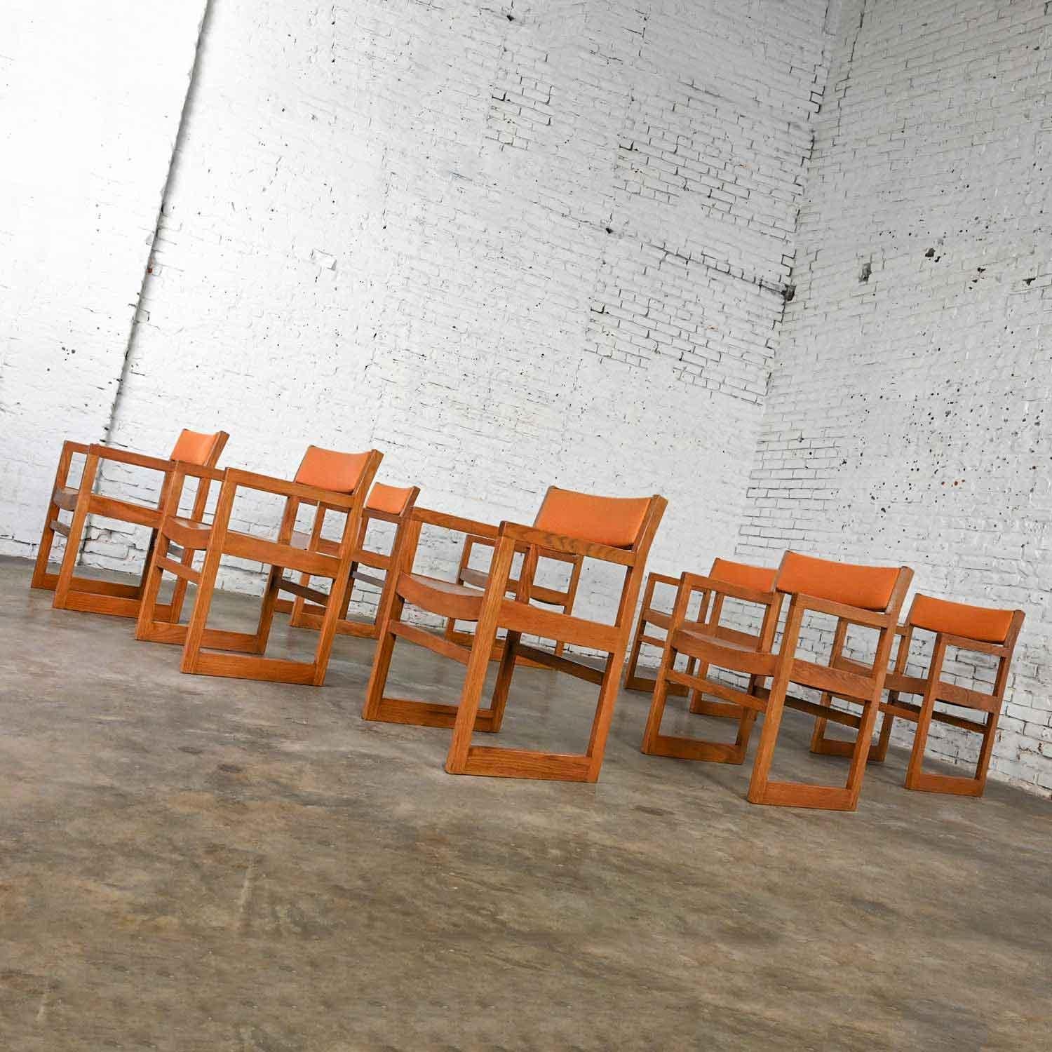 1970s Modern Dining Chairs Jasper Chair Co Orange Tweed Bentwood Seats Set of 8 For Sale 3