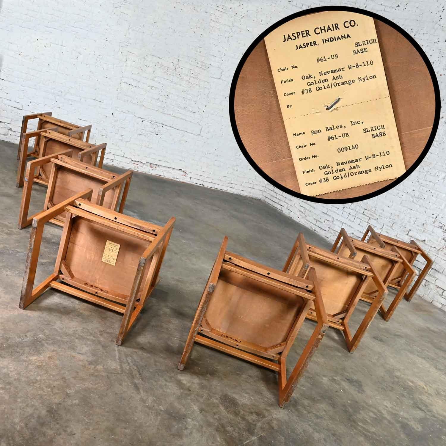 1970s Modern Dining Chairs Jasper Chair Co Orange Tweed Bentwood Seats Set of 8 For Sale 4
