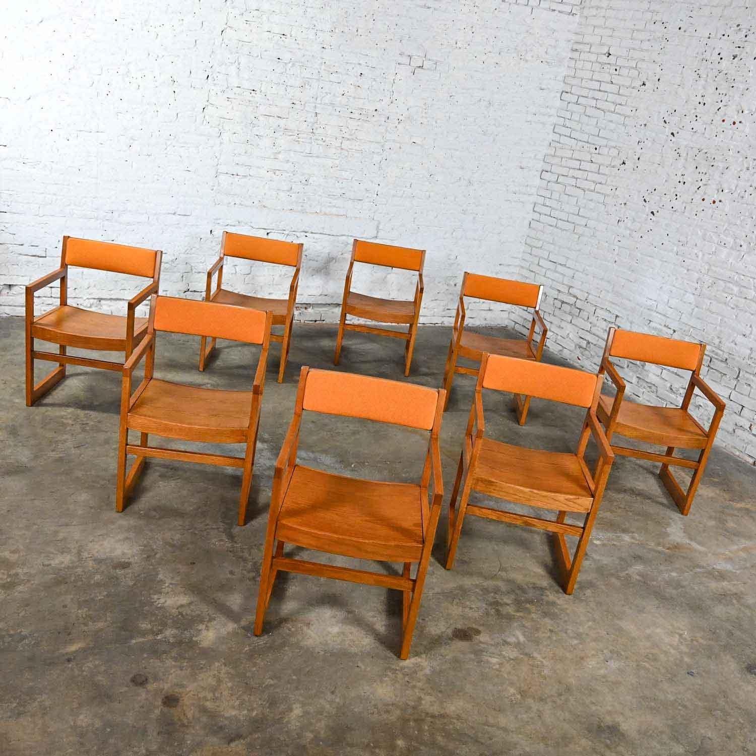 1970s Modern Dining Chairs Jasper Chair Co Orange Tweed Bentwood Seats Set of 8 For Sale 12