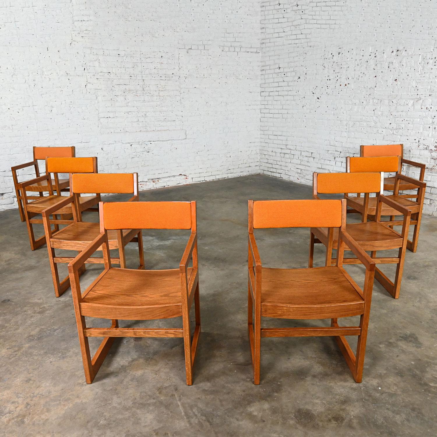 1970s Modern Dining Chairs Jasper Chair Co Orange Tweed Bentwood Seats Set of 8 For Sale 13