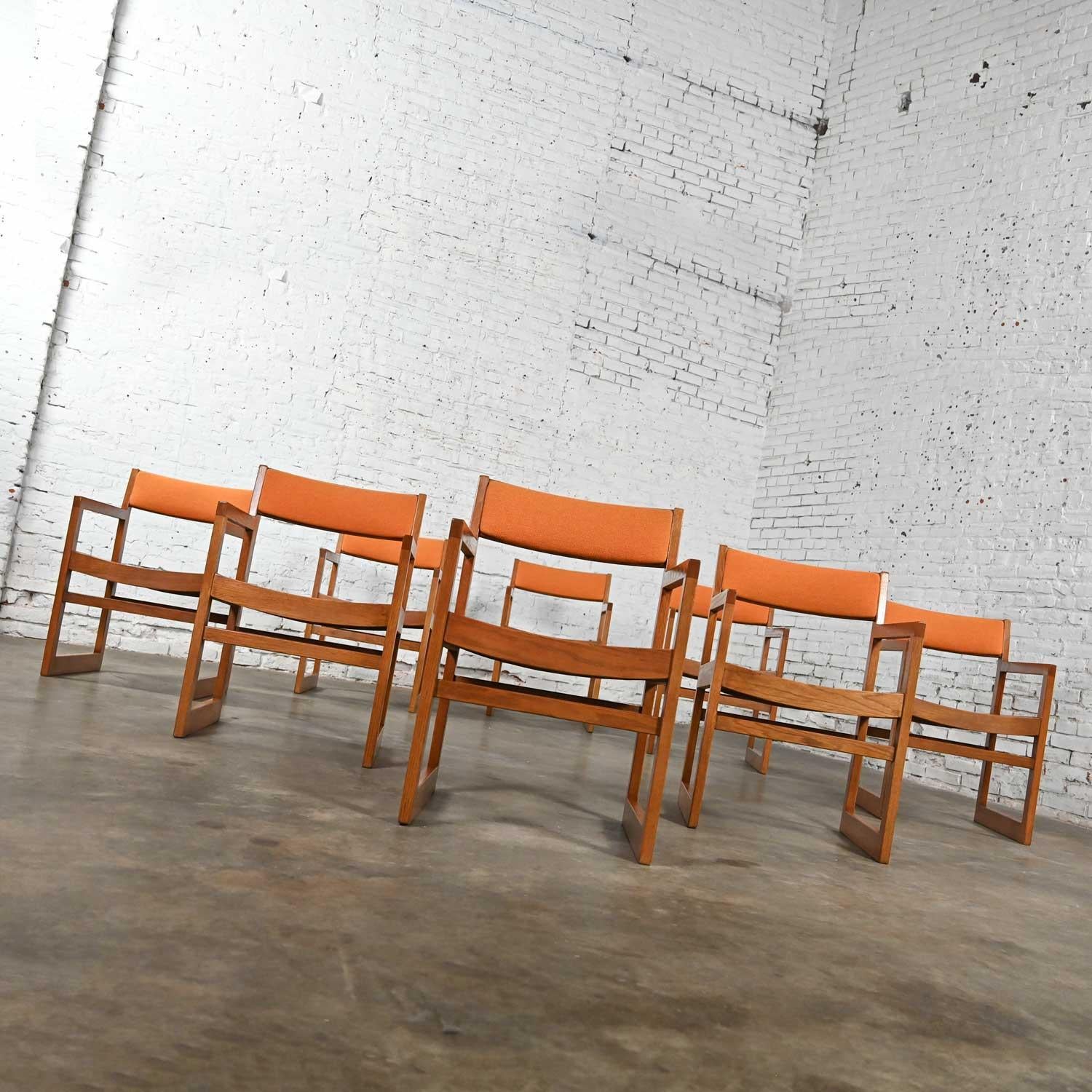 American 1970s Modern Dining Chairs Jasper Chair Co Orange Tweed Bentwood Seats Set of 8 For Sale