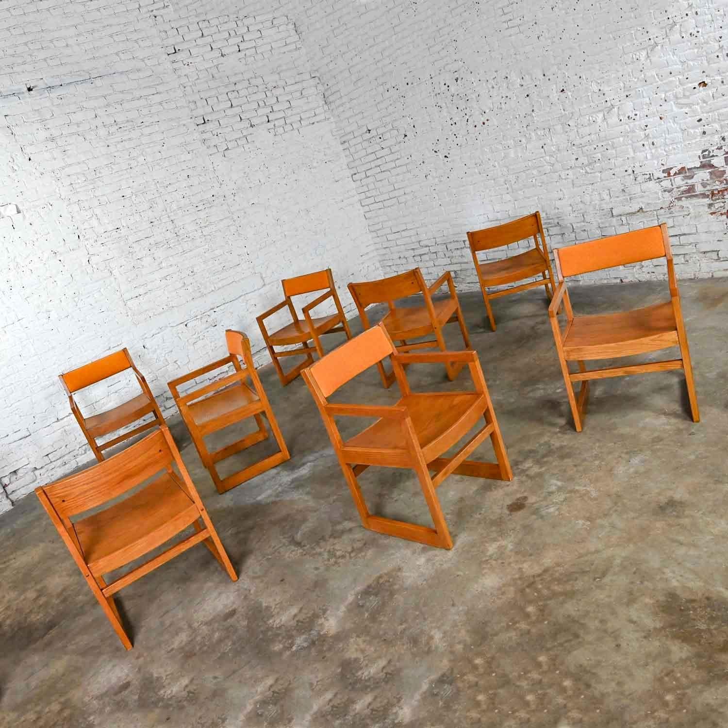1970s Modern Dining Chairs Jasper Chair Co Orange Tweed Bentwood Seats Set of 8 In Good Condition For Sale In Topeka, KS