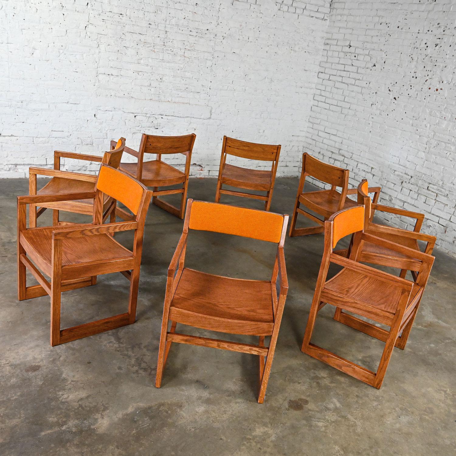 20th Century 1970s Modern Dining Chairs Jasper Chair Co Orange Tweed Bentwood Seats Set of 8 For Sale