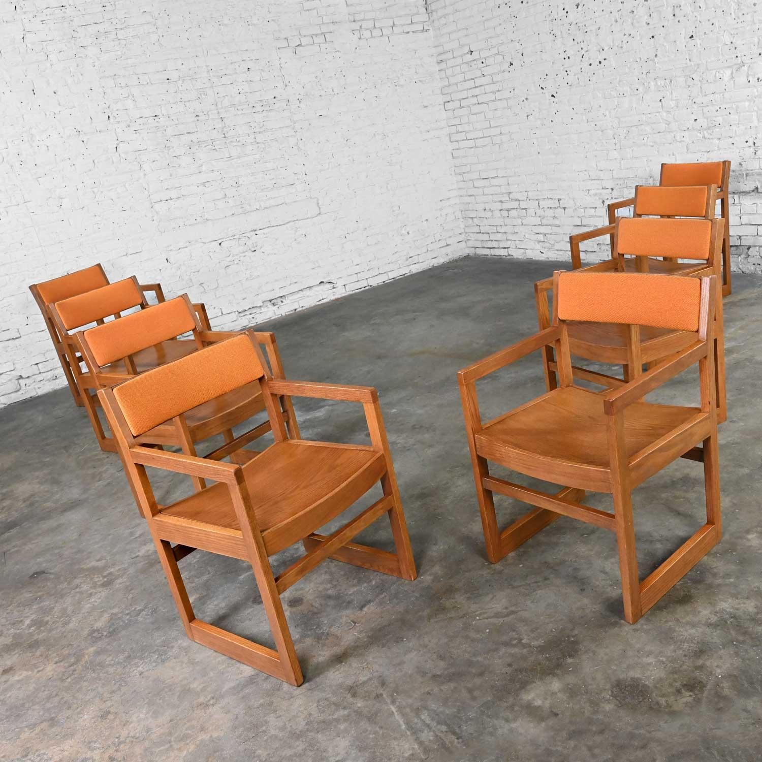 Fabric 1970s Modern Dining Chairs Jasper Chair Co Orange Tweed Bentwood Seats Set of 8 For Sale