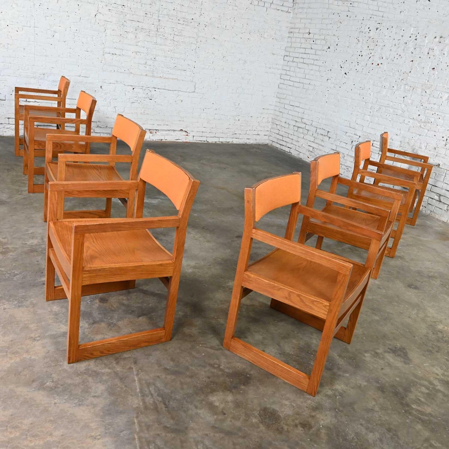 1970s Modern Dining Chairs Jasper Chair Co Orange Tweed Bentwood Seats Set of 8 For Sale 1
