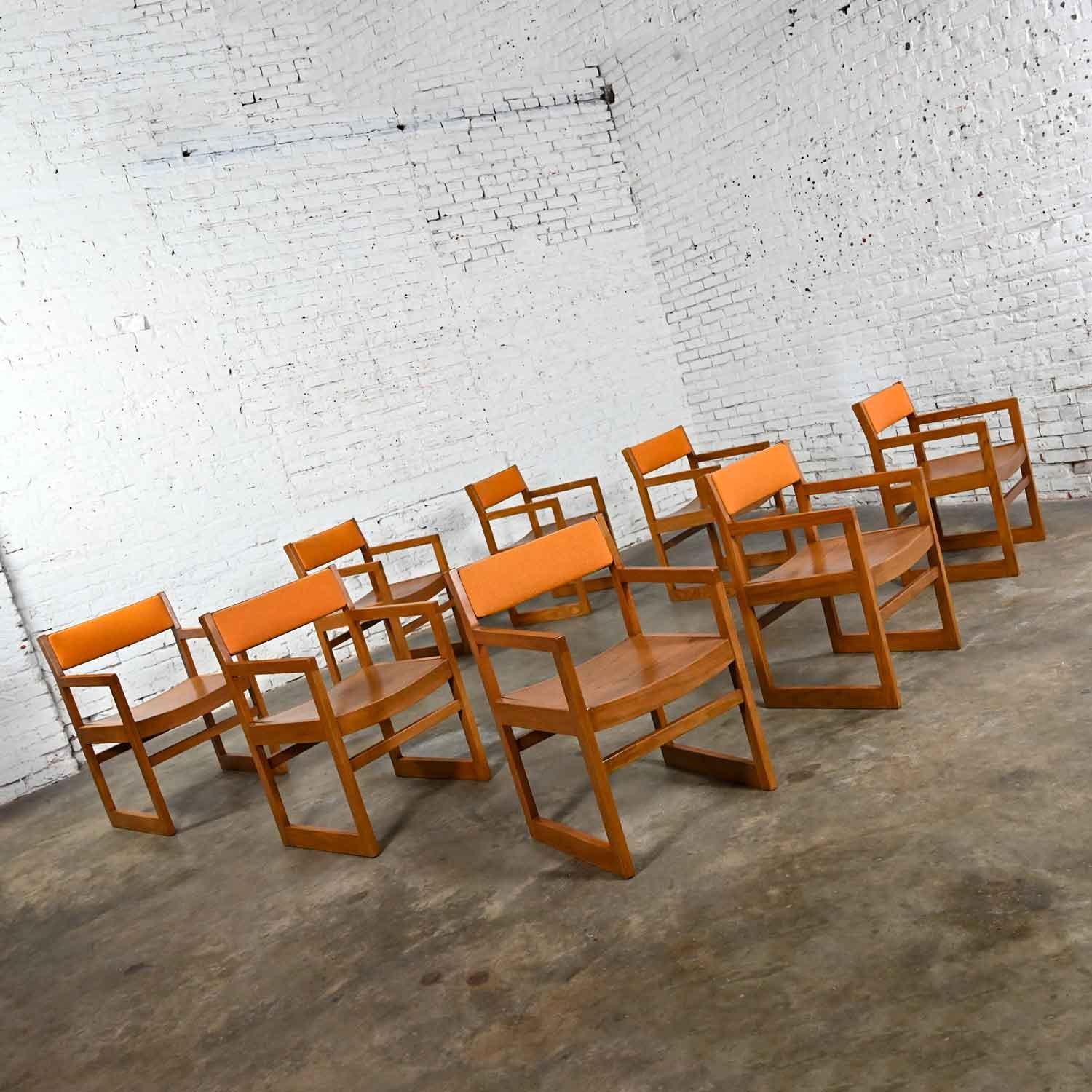 1970s Modern Dining Chairs Jasper Chair Co Orange Tweed Bentwood Seats Set of 8 For Sale 2