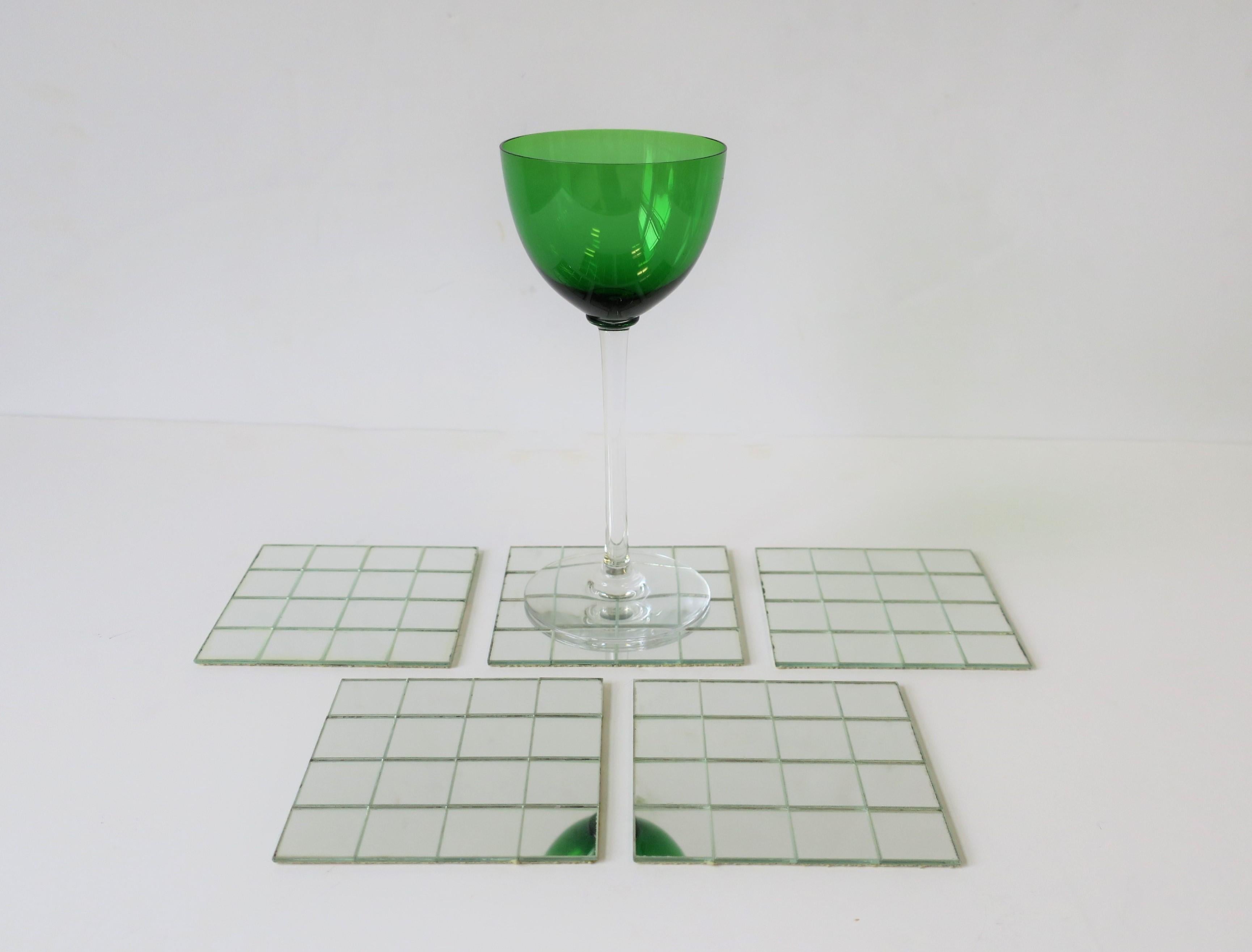 1970s Modern Disco Mirrored Glass Coaster Set 6