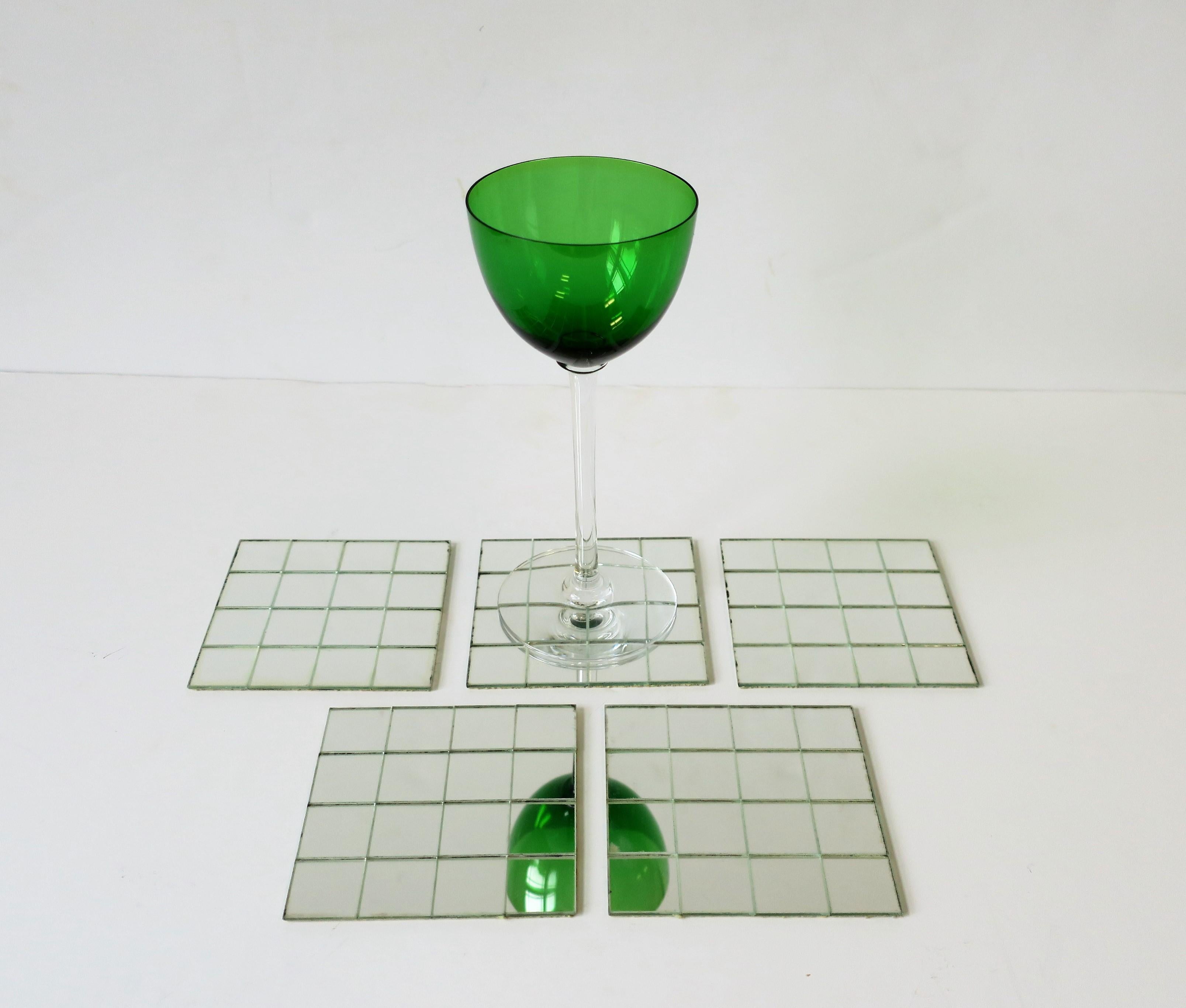 1970s Modern Disco Mirrored Glass Coaster Set In Excellent Condition In New York, NY