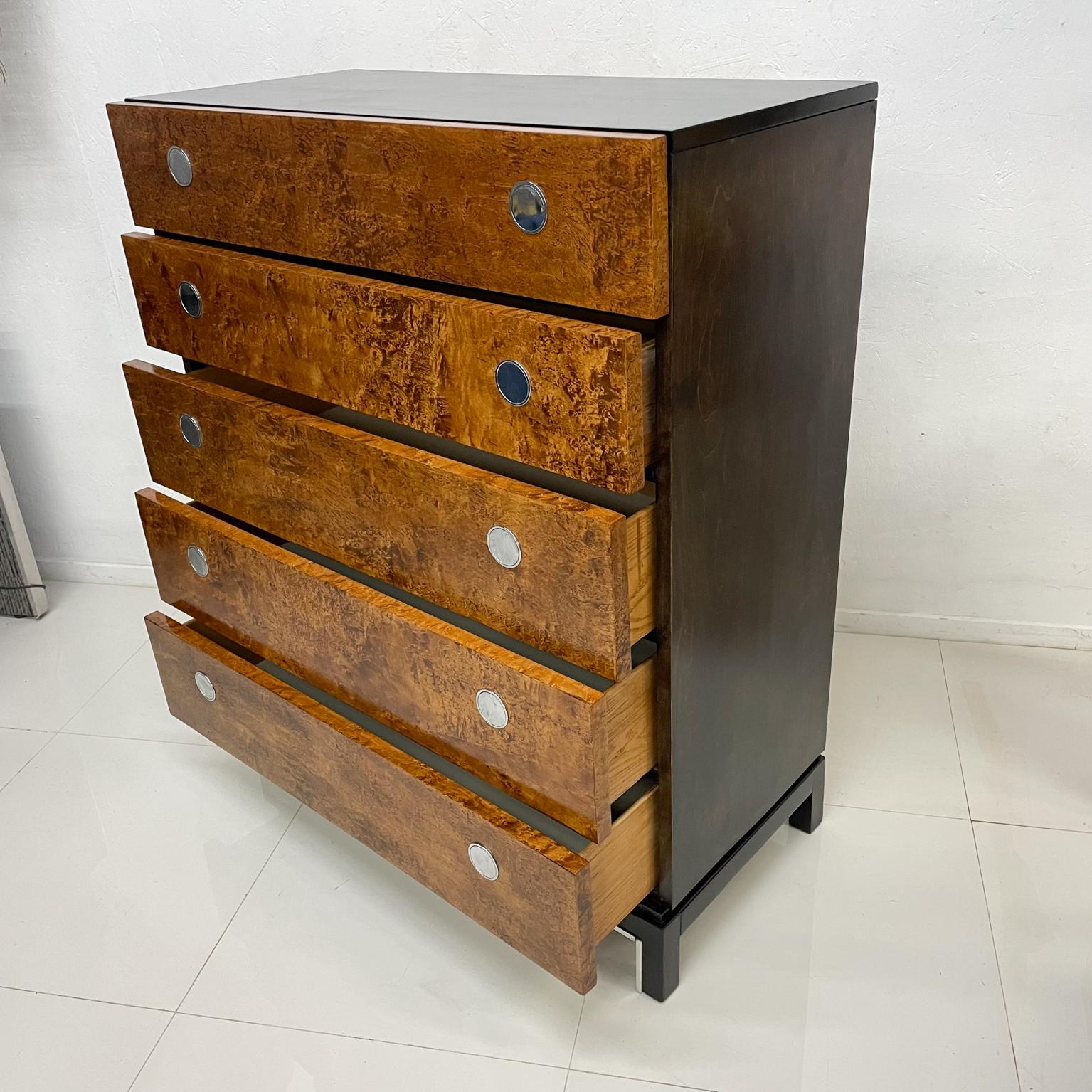 1970s Modern Elegance Highboy Burlwood and Chrome Five Drawer Milo Baughman 4