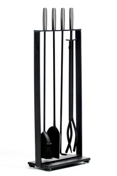 1970s Modern Fireplace Tool Set by Pilgram in Stainless Steel & Iron
