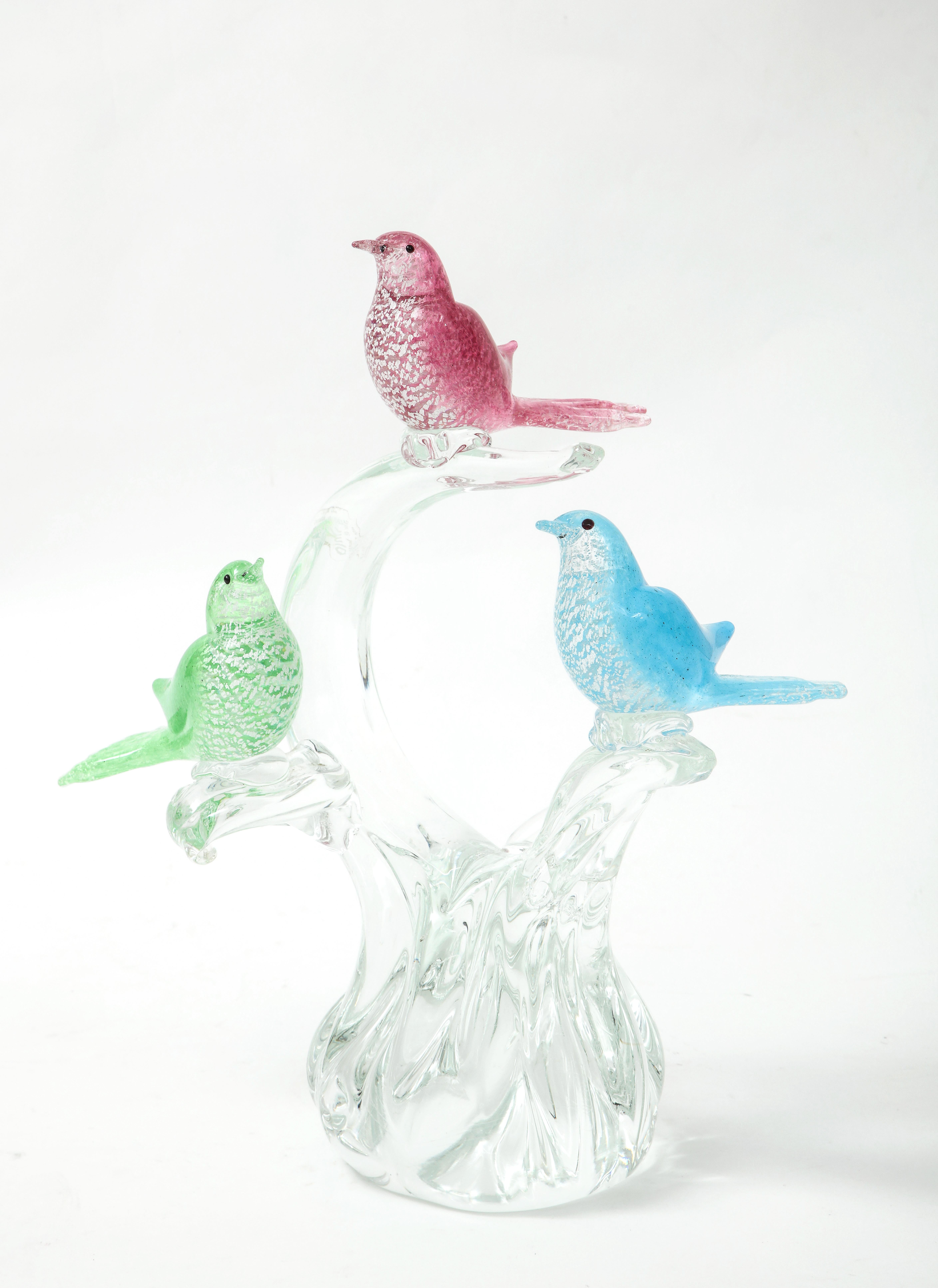 Italian 1970's Modern Formia Murano Glass Birds Sculpture