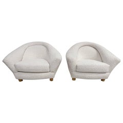 1970s Modern French Plush Polar Bear White Lounge Chairs