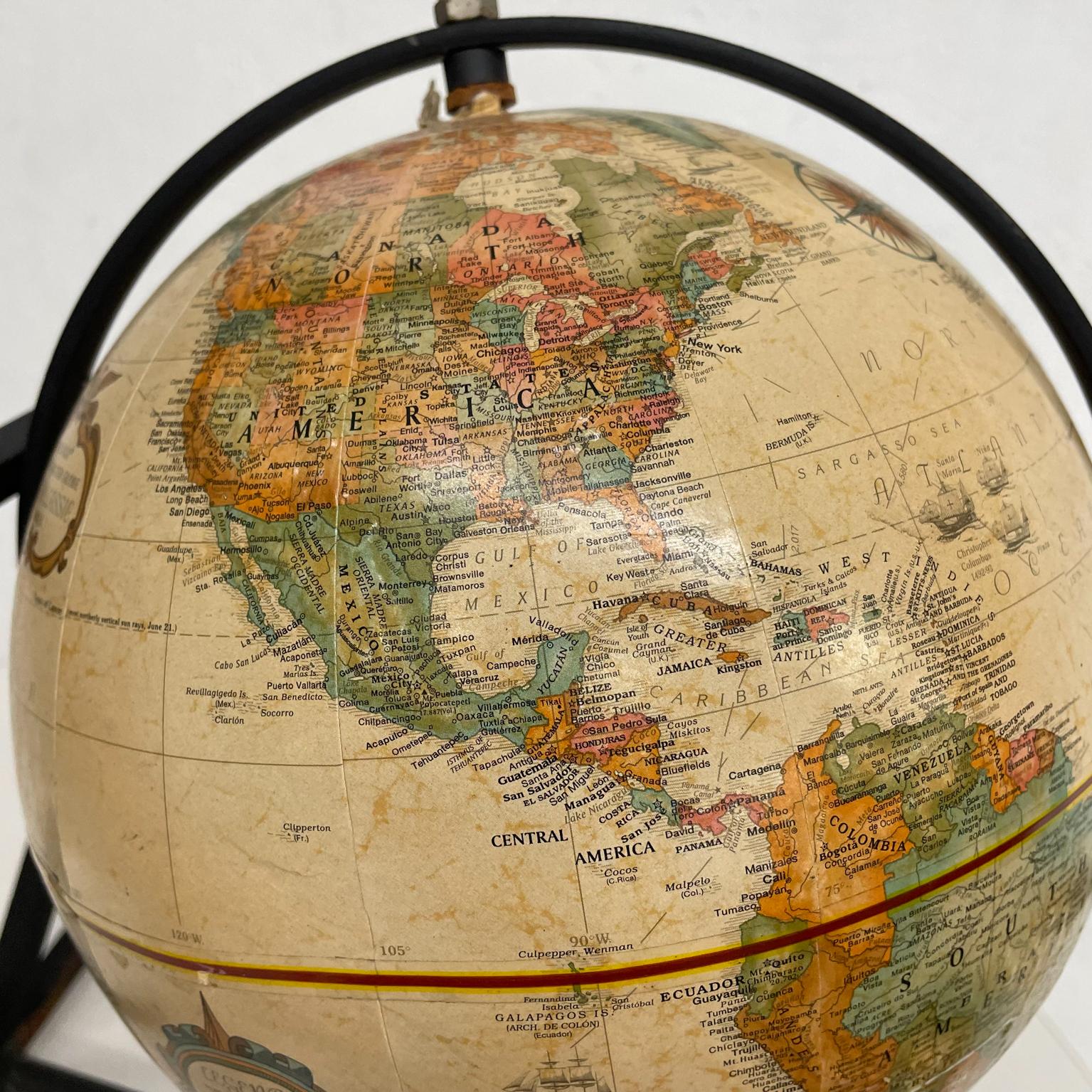 1970s Modern Grand World Globe Terrestre Replogle Vintage Black Metal ...