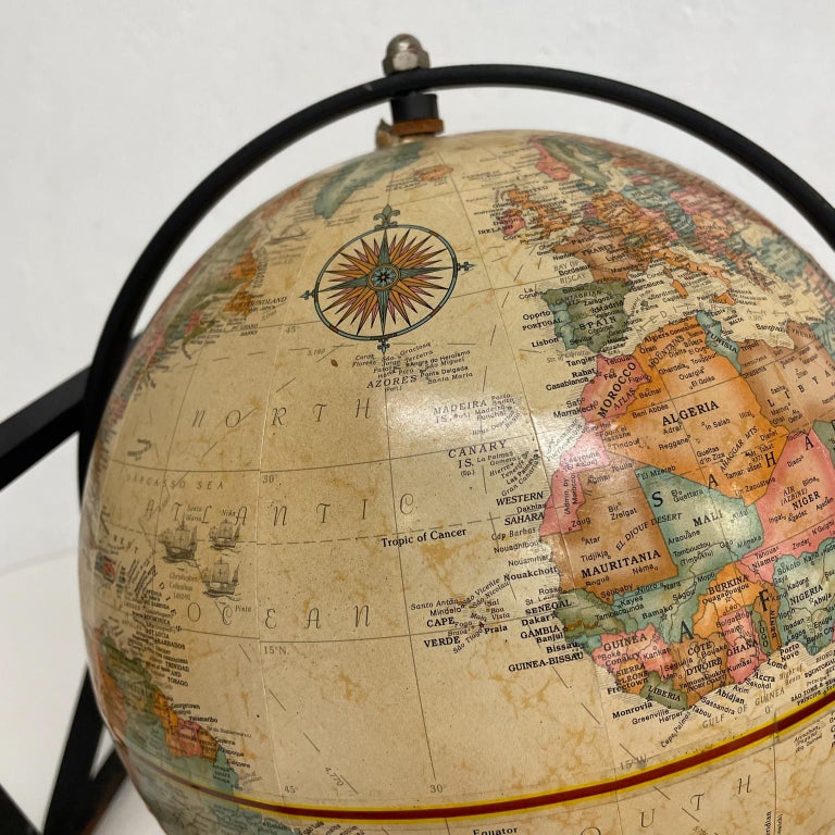1970s Modern Grand World Globe Terrestre Replogle Vintage Black Metal ...