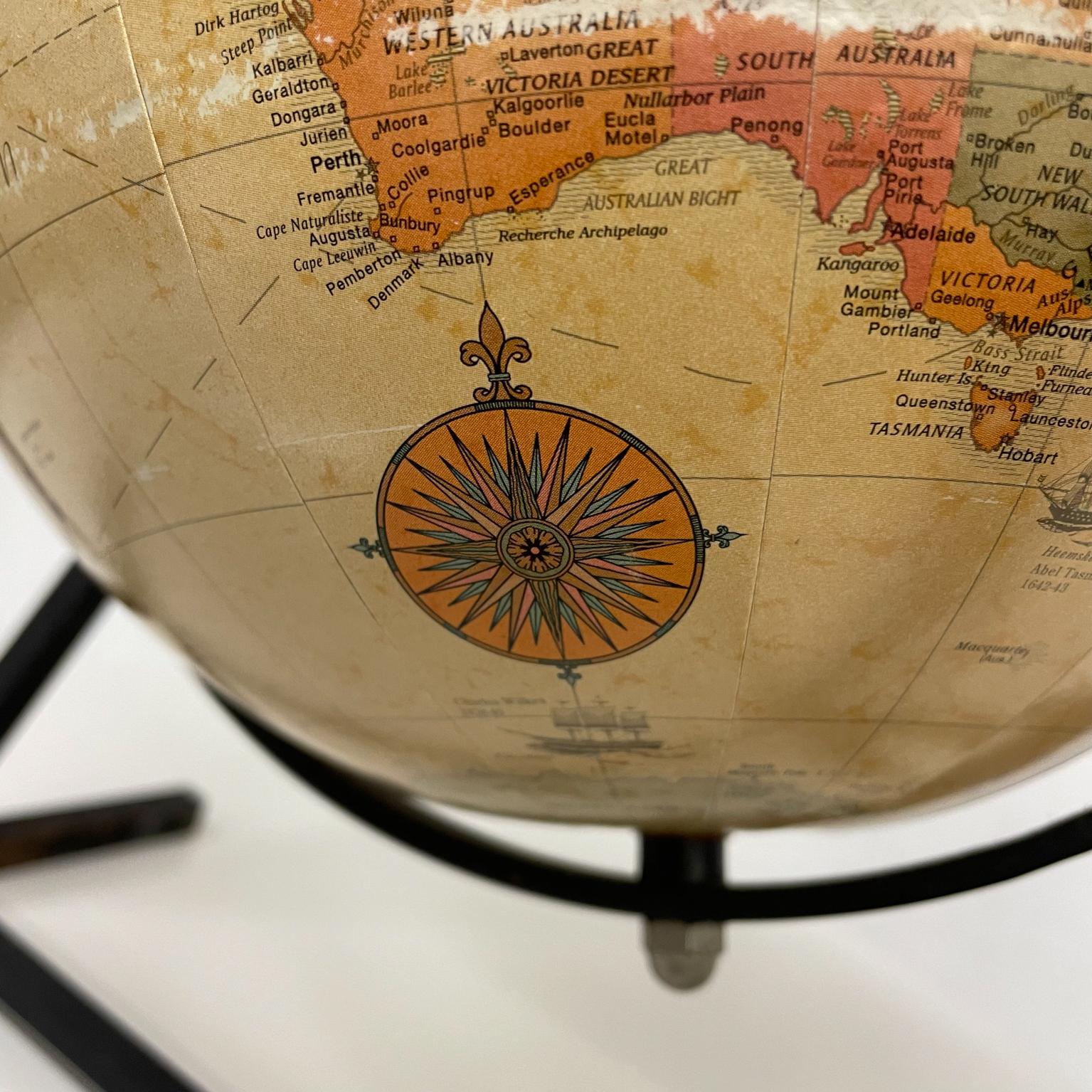 1970s Modern Grand World Globe Terrestre Replogle Vintage Black Metal ...