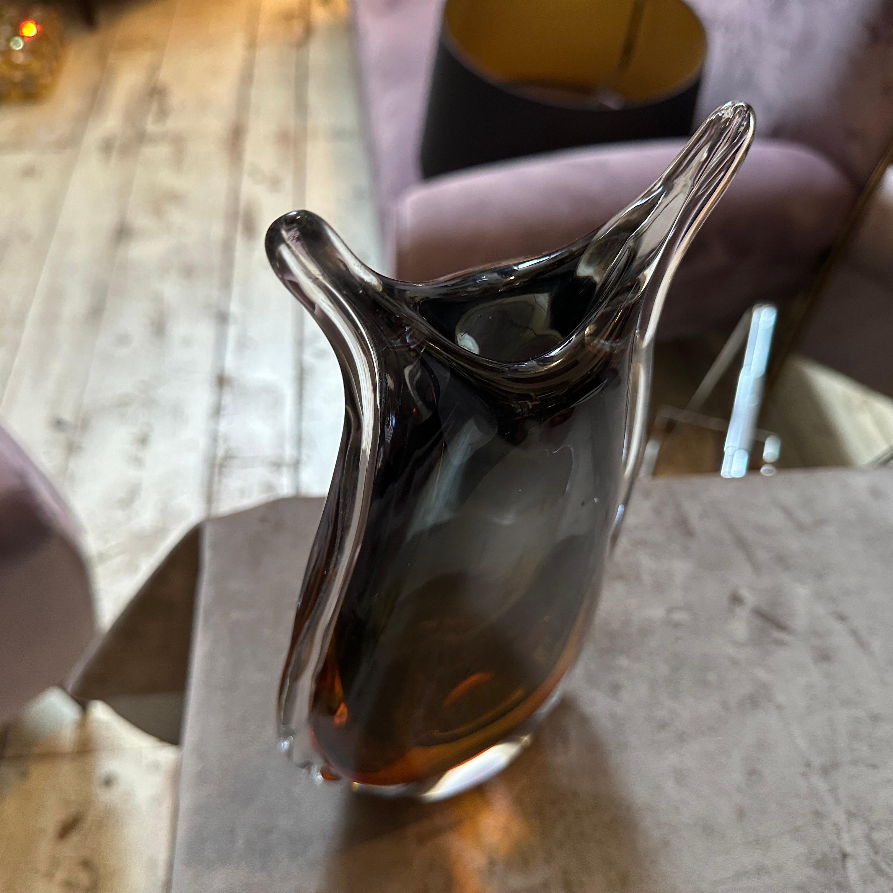 Vase moderne en verre Murano Sommerso vert et brun des années 1970 par Seguso en vente 2