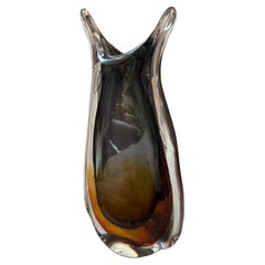 1970s Modern Green and Brown Sommerso Murano Glass Vase by Seguso