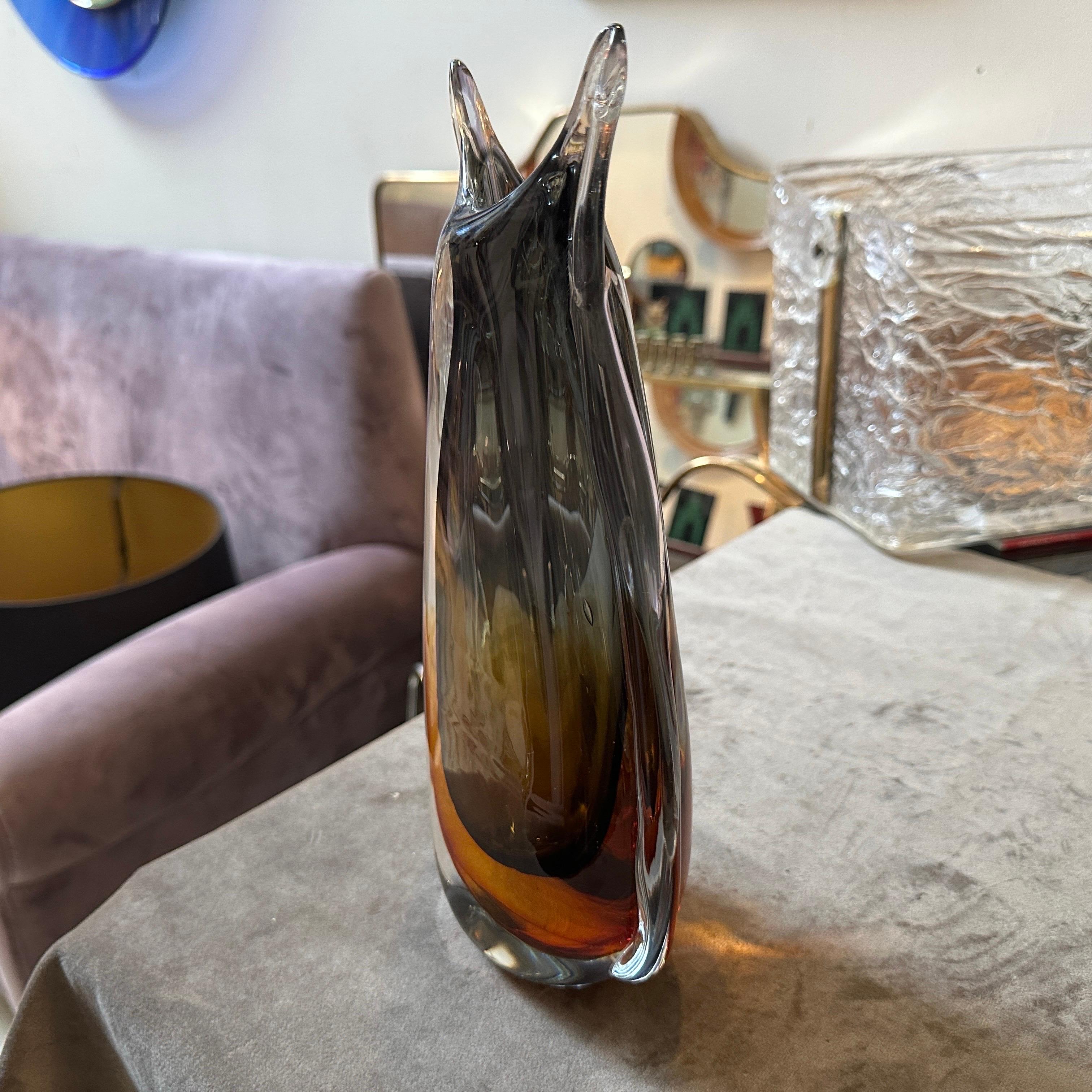 Vase moderne en verre Murano Sommerso vert et brun des années 1970 par Seguso Excellent état - En vente à Aci Castello, IT