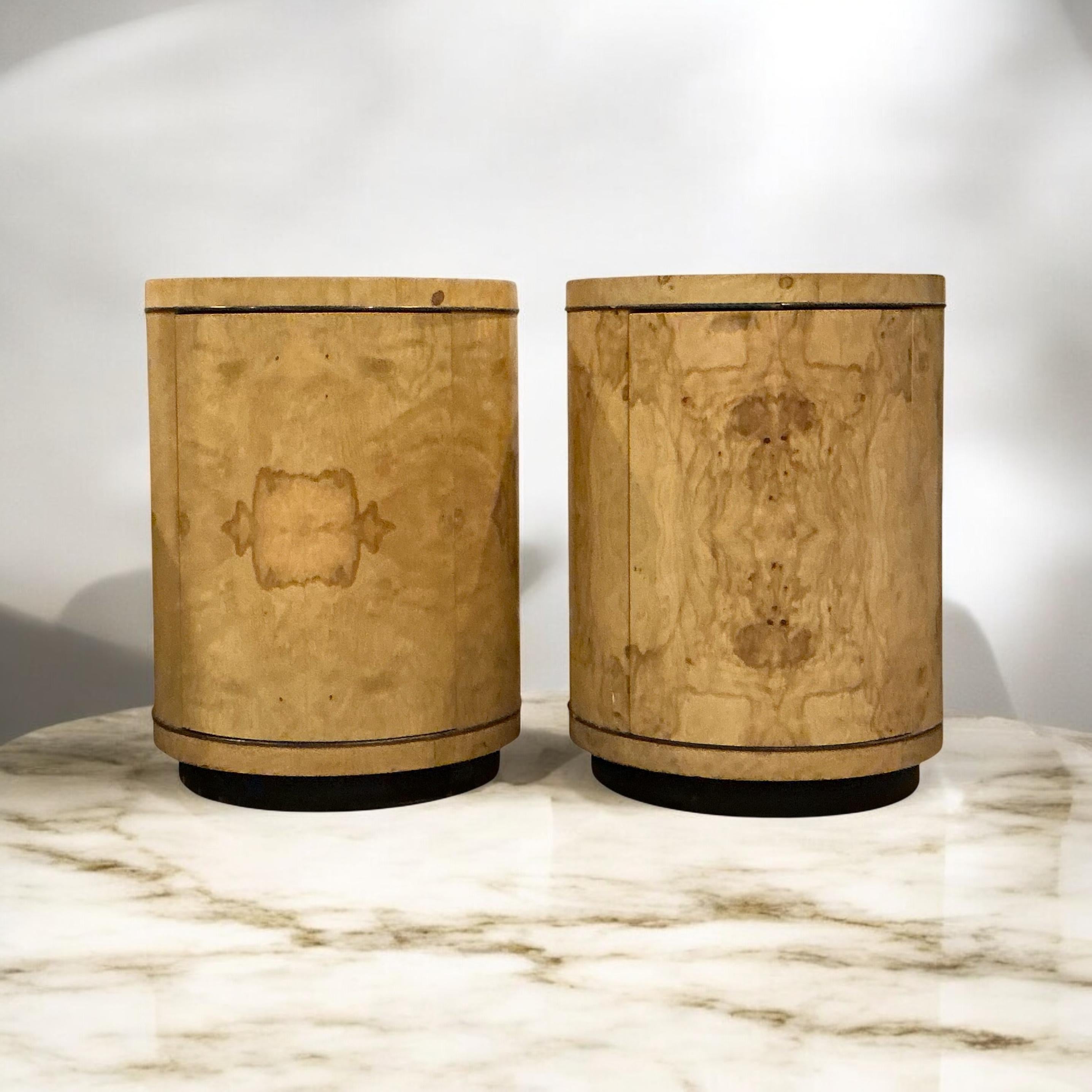 Mid-Century Modern 1970s Modern Henredon Scene 2 Olive Burl Wood Cylinder Form Side Tables -Pair