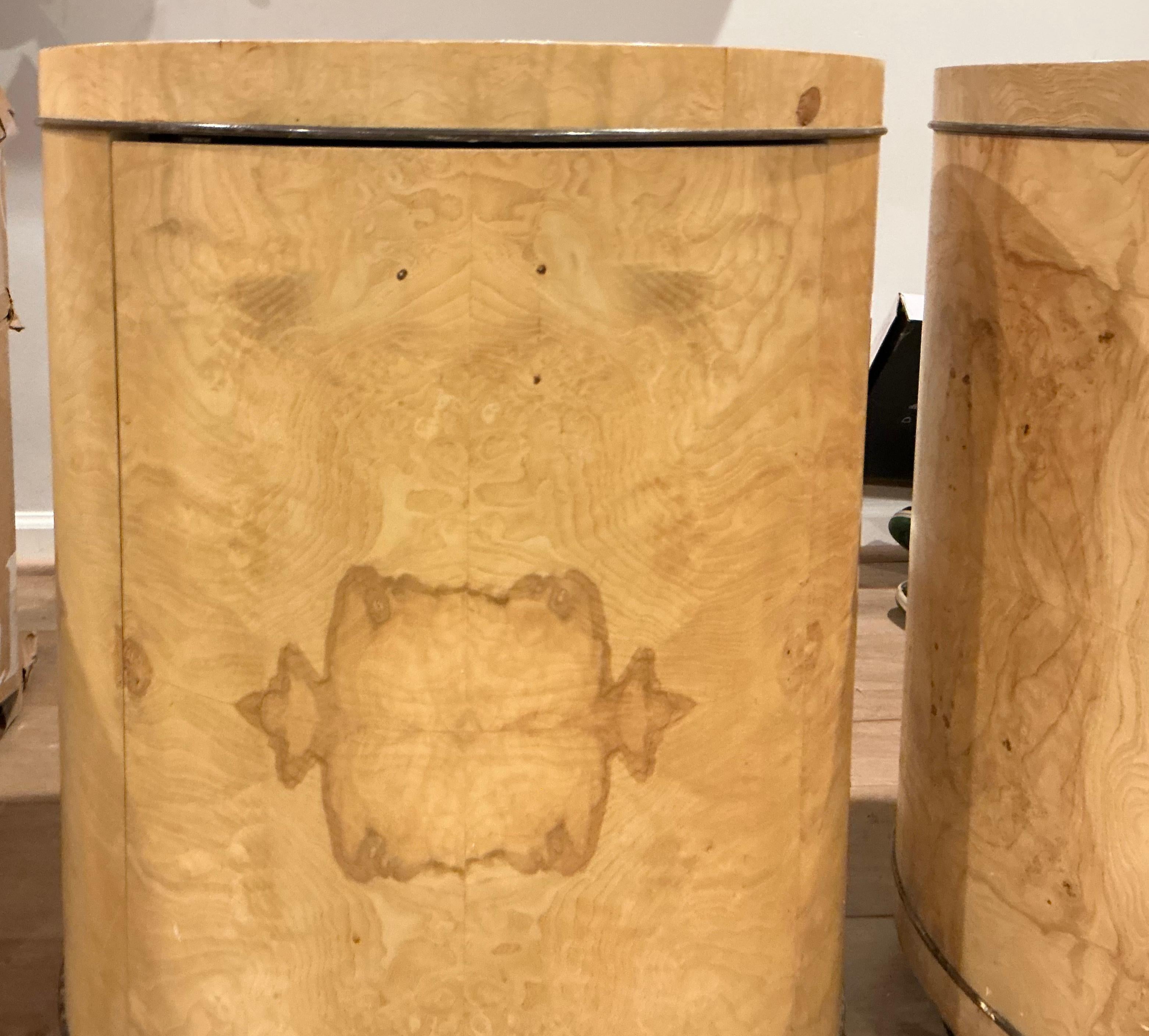 American 1970s Modern Henredon Scene 2 Olive Burl Wood Cylinder Form Side Tables -Pair