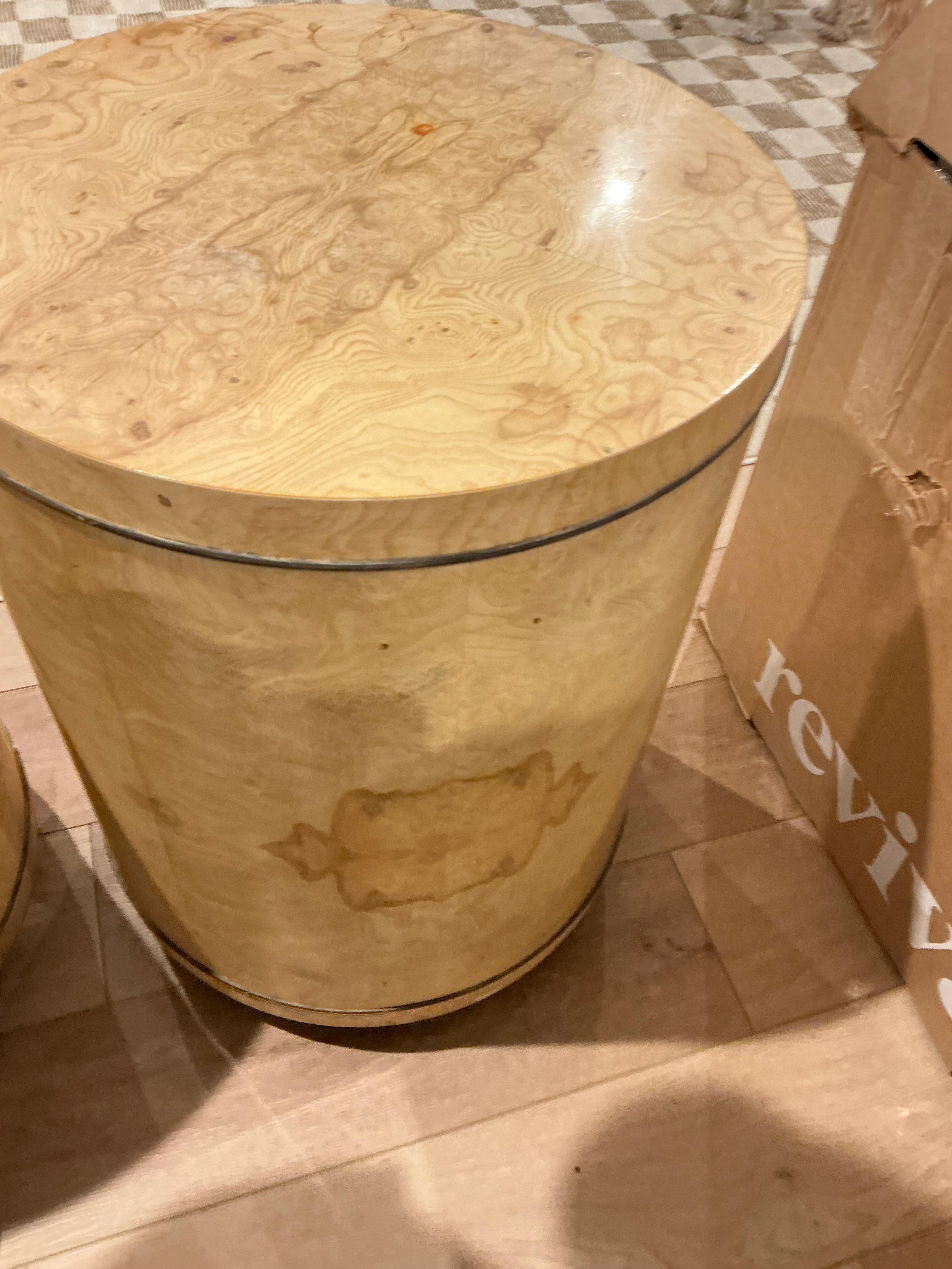 1970s Modern Henredon Scene 2 Olive Burl Wood Cylinder Form Side Tables -Pair In Good Condition In Kennesaw, GA