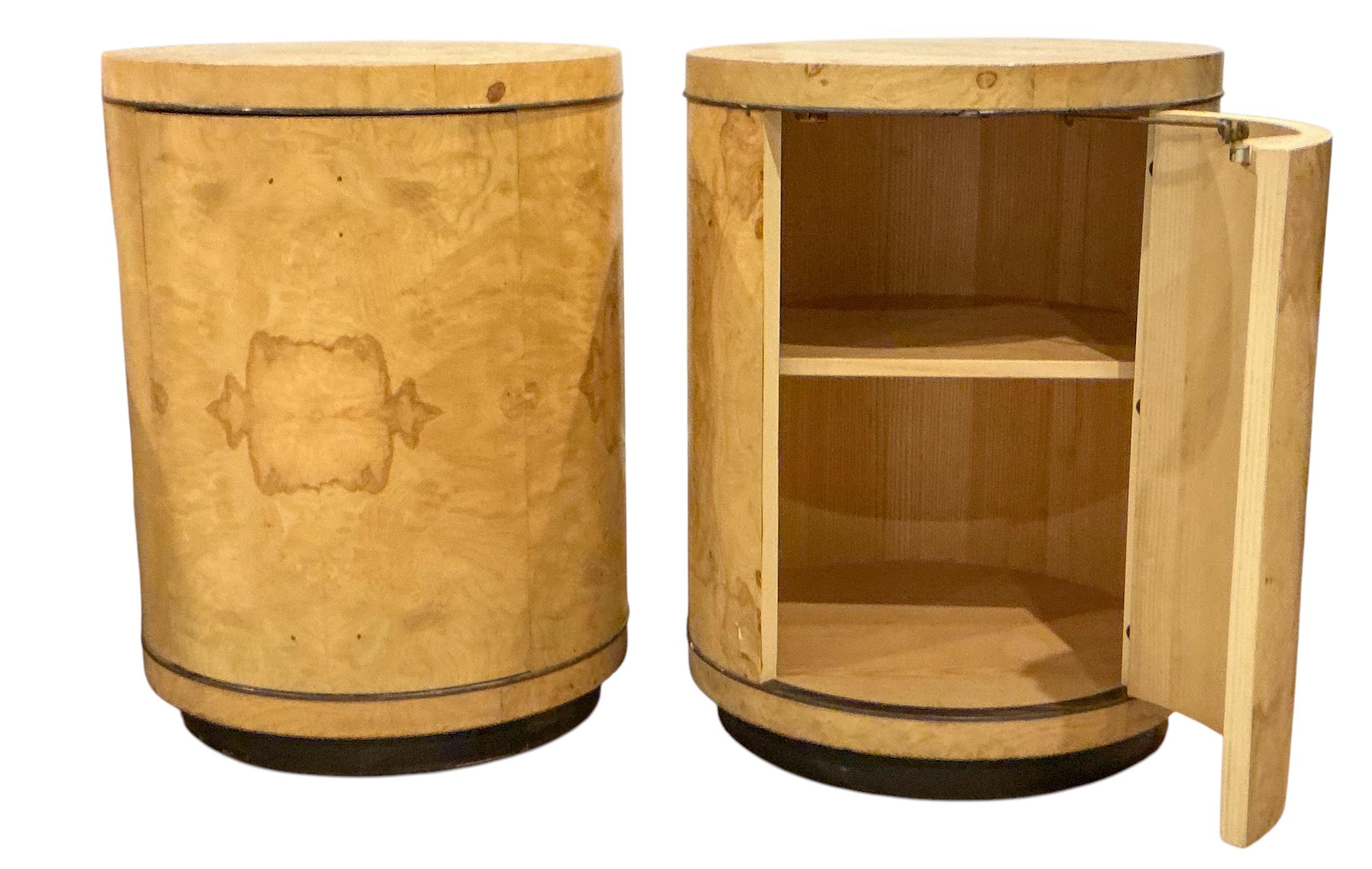 20th Century 1970s Modern Henredon Scene 2 Olive Burl Wood Cylinder Form Side Tables -Pair