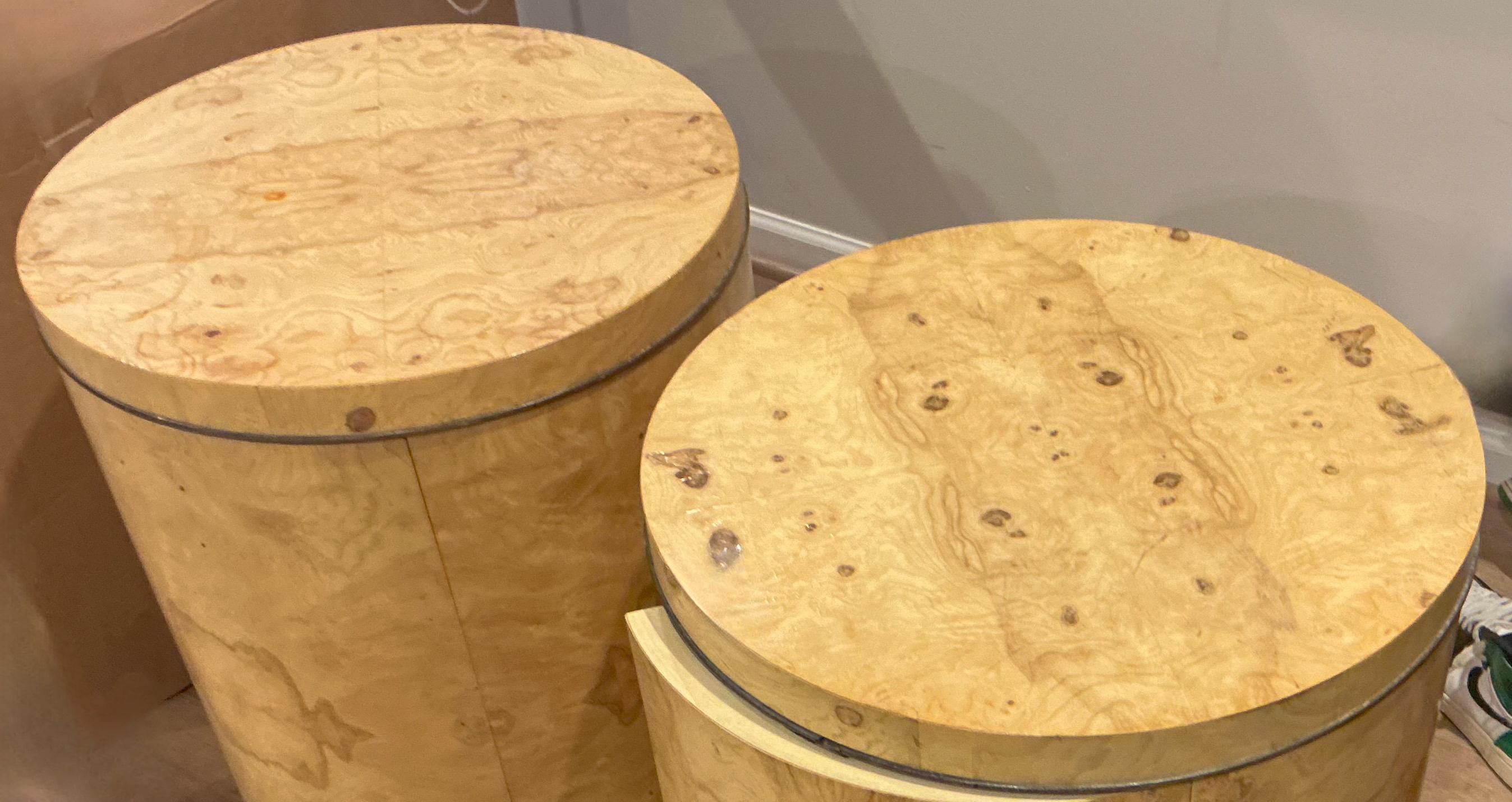 1970s Modern Henredon Scene 2 Olive Burl Wood Cylinder Form Side Tables -Pair 2