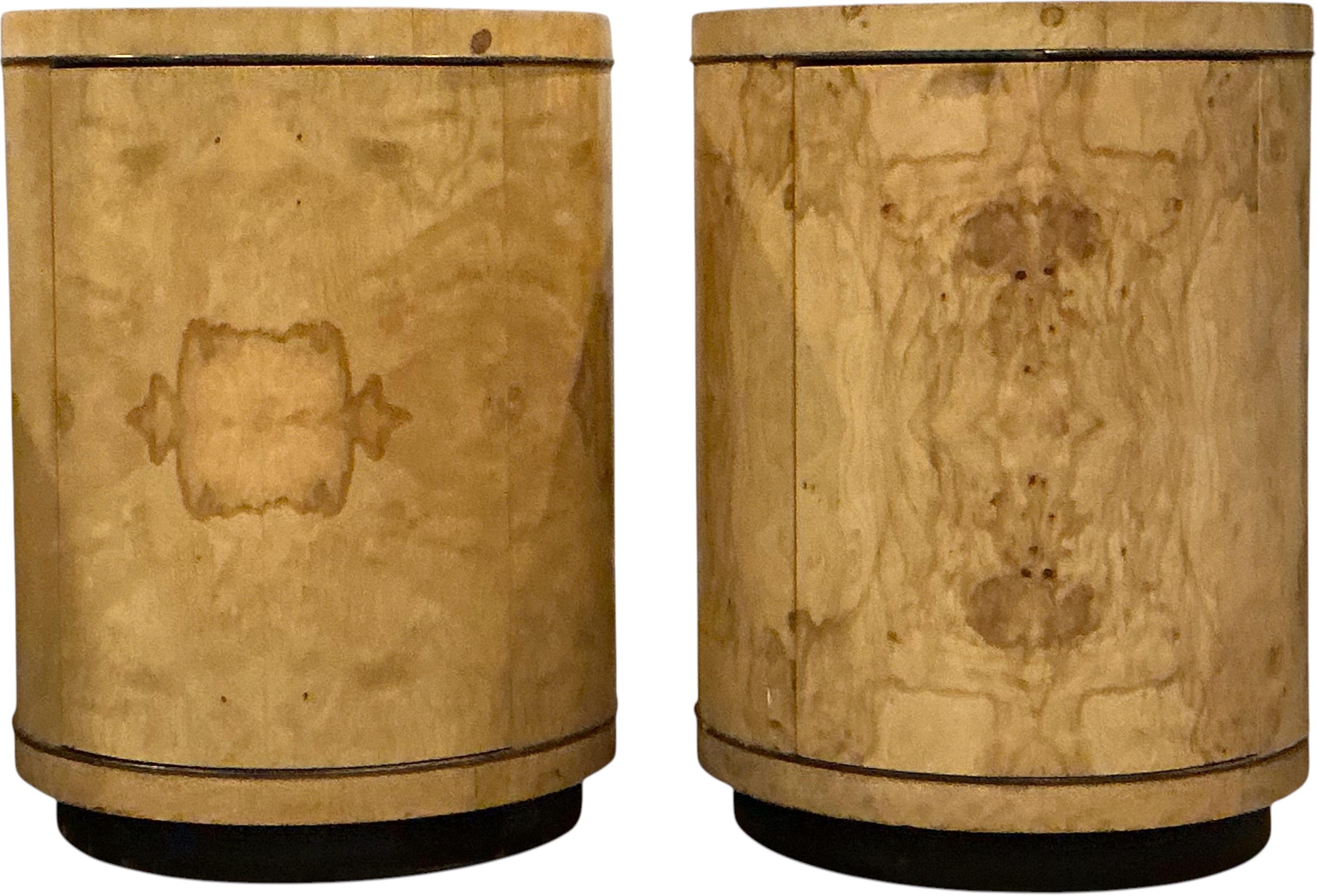 1970s Modern Henredon Scene 2 Olive Burl Wood Cylinder Form Side Tables -Pair 3
