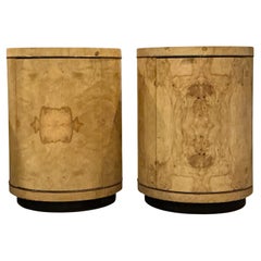 1970s Modern Henredon Scene 2 Olive Burl Wood Cylinder Form Side Tables -Pair