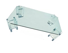 Tavolino da caffè moderno Hollywood Regency anni '70 con piano in vetro di lucite