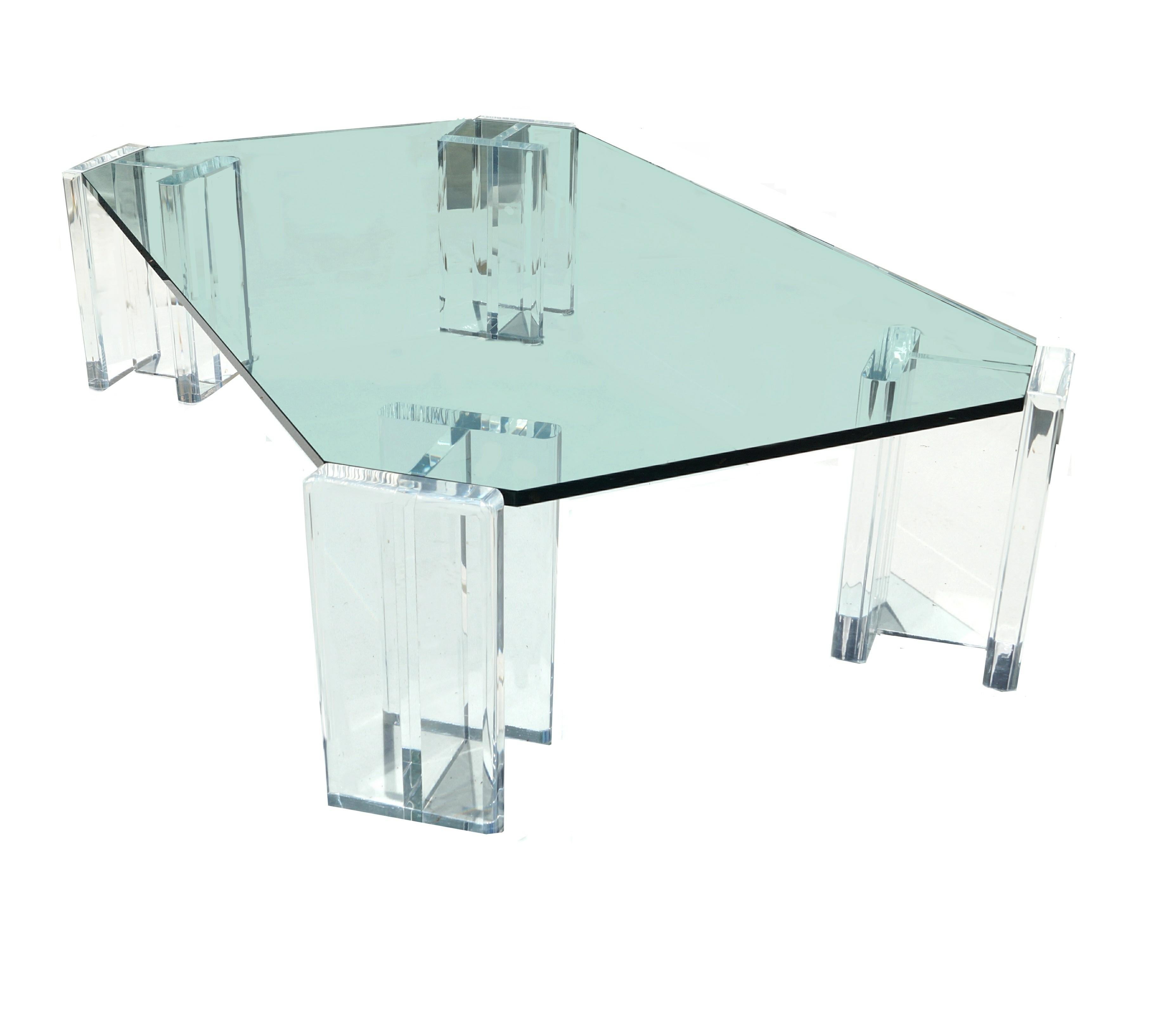 Other 1970s Modern Hollywood Regency Lucite Glass Top Coffee Table For Sale