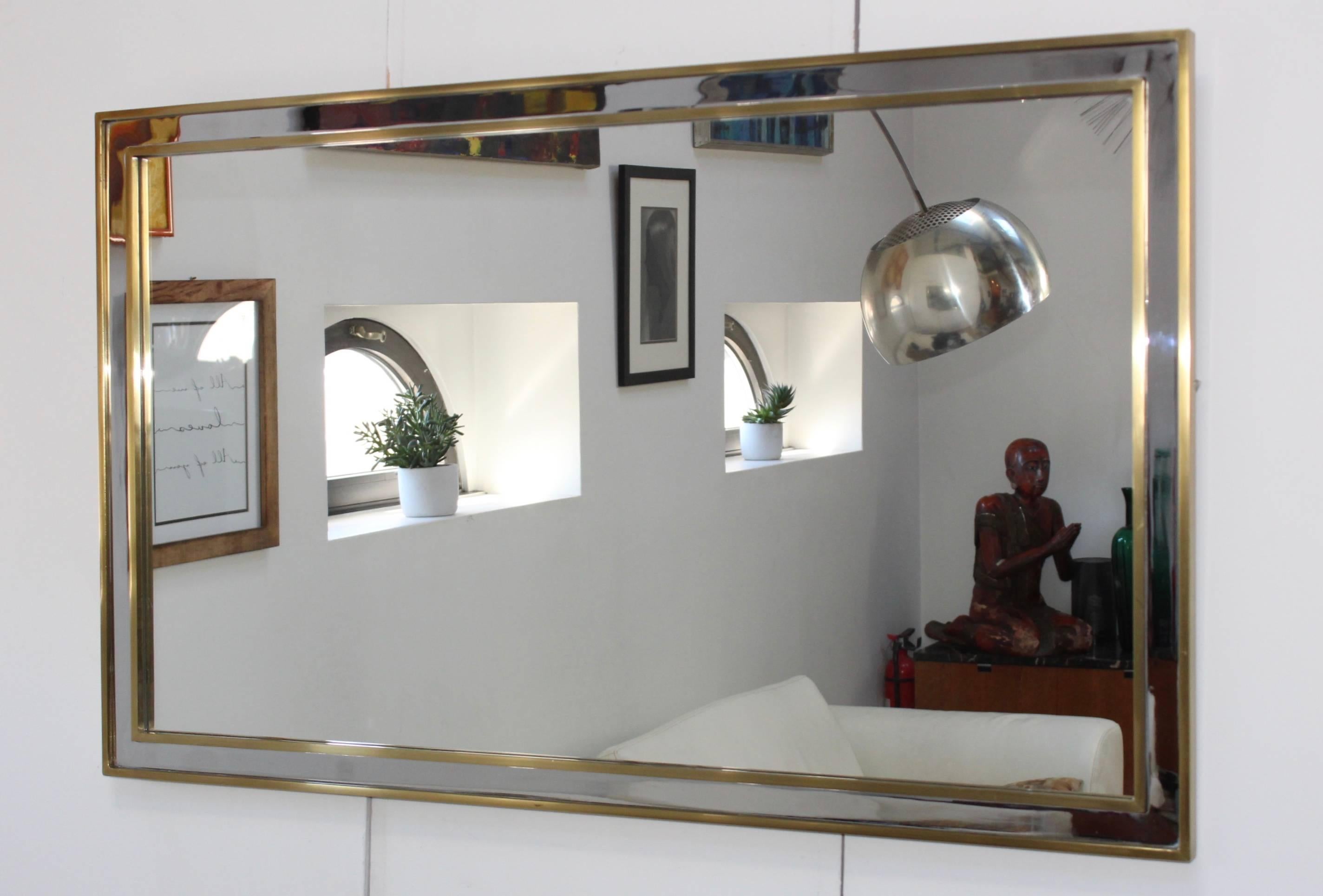 1970s modern Italian very heavy brass and chrome mirror.