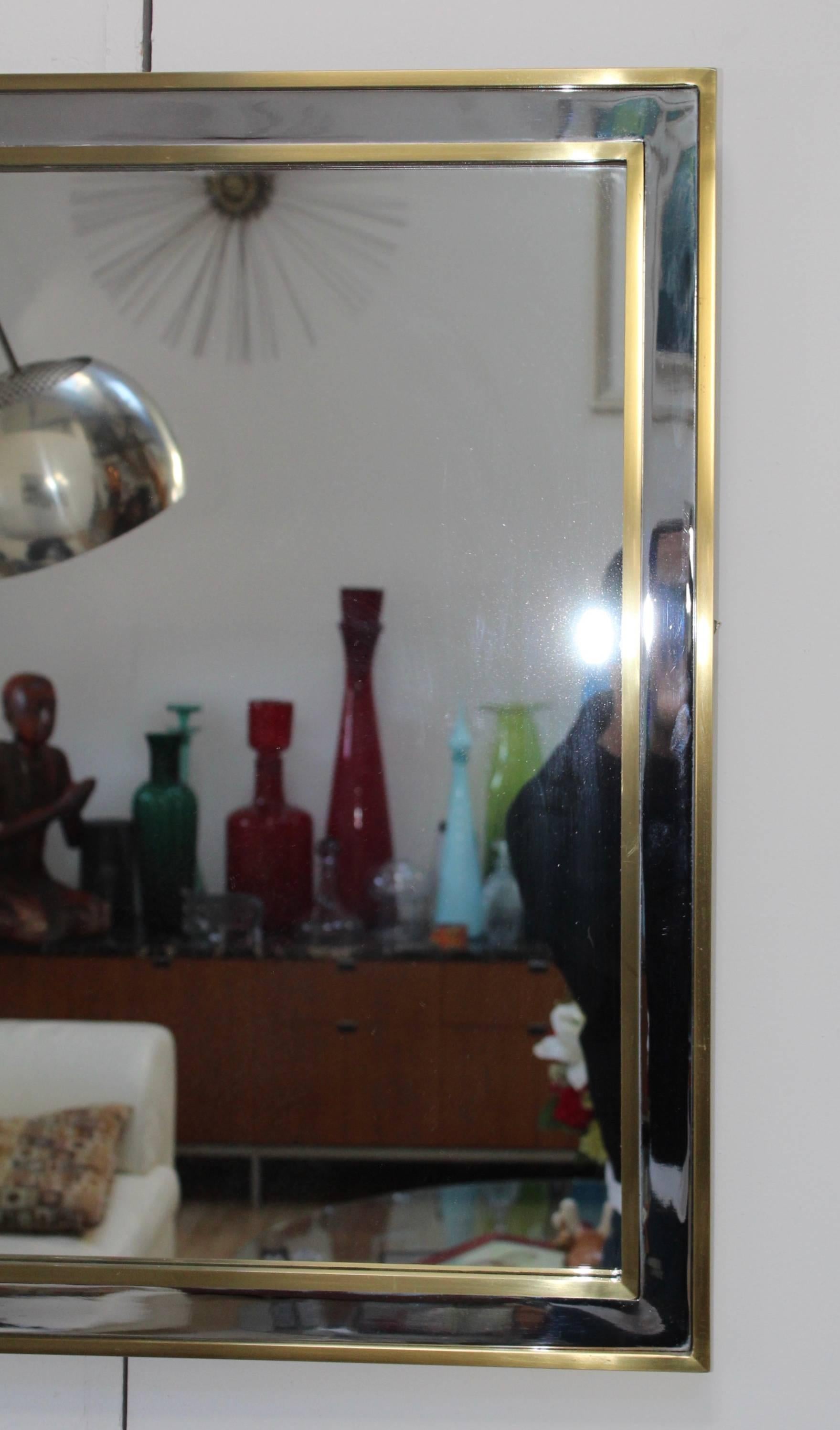 Mid-Century Modern 1970s Modern Italian Chrome and Brass Mirror