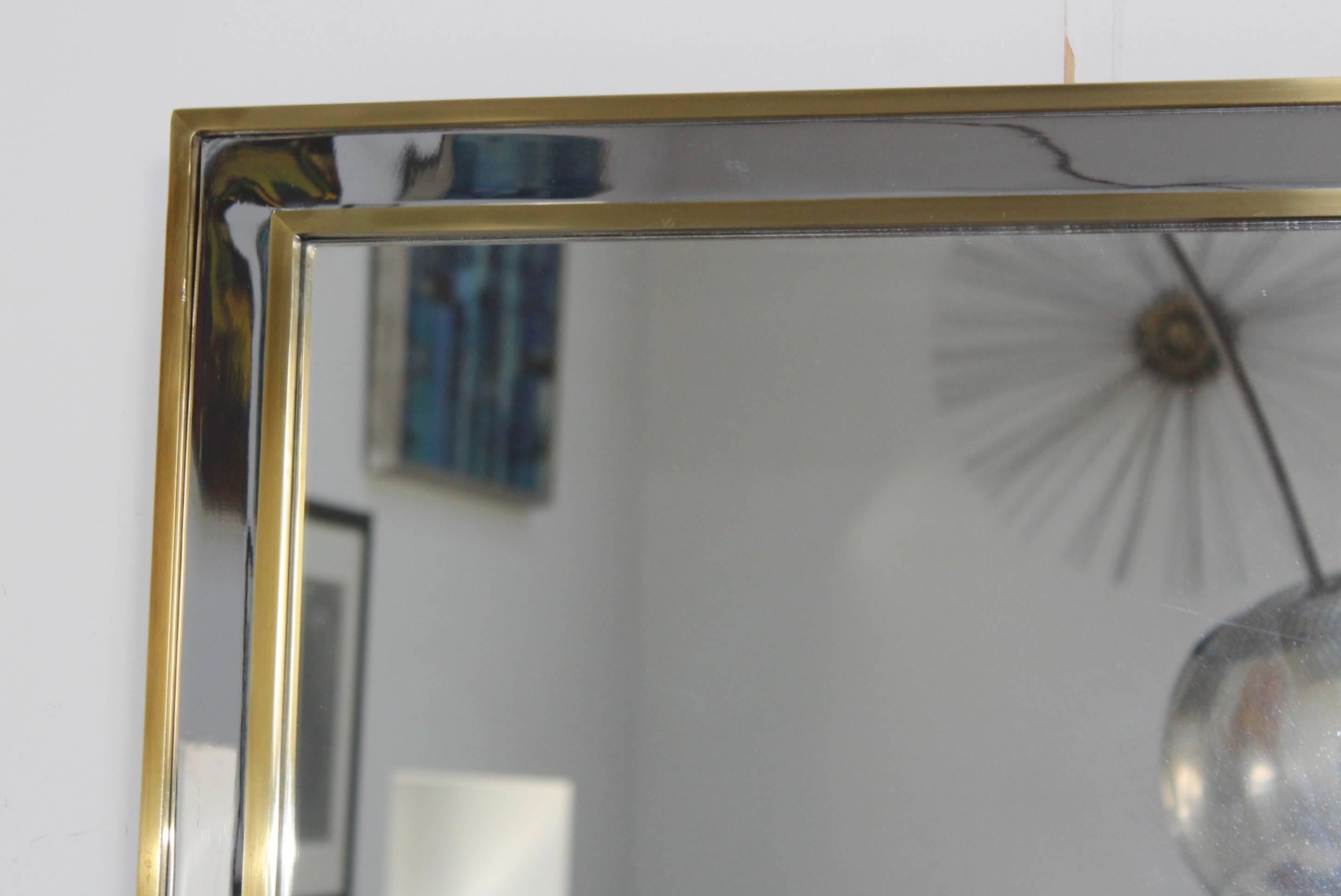 20th Century 1970s Modern Italian Chrome and Brass Mirror