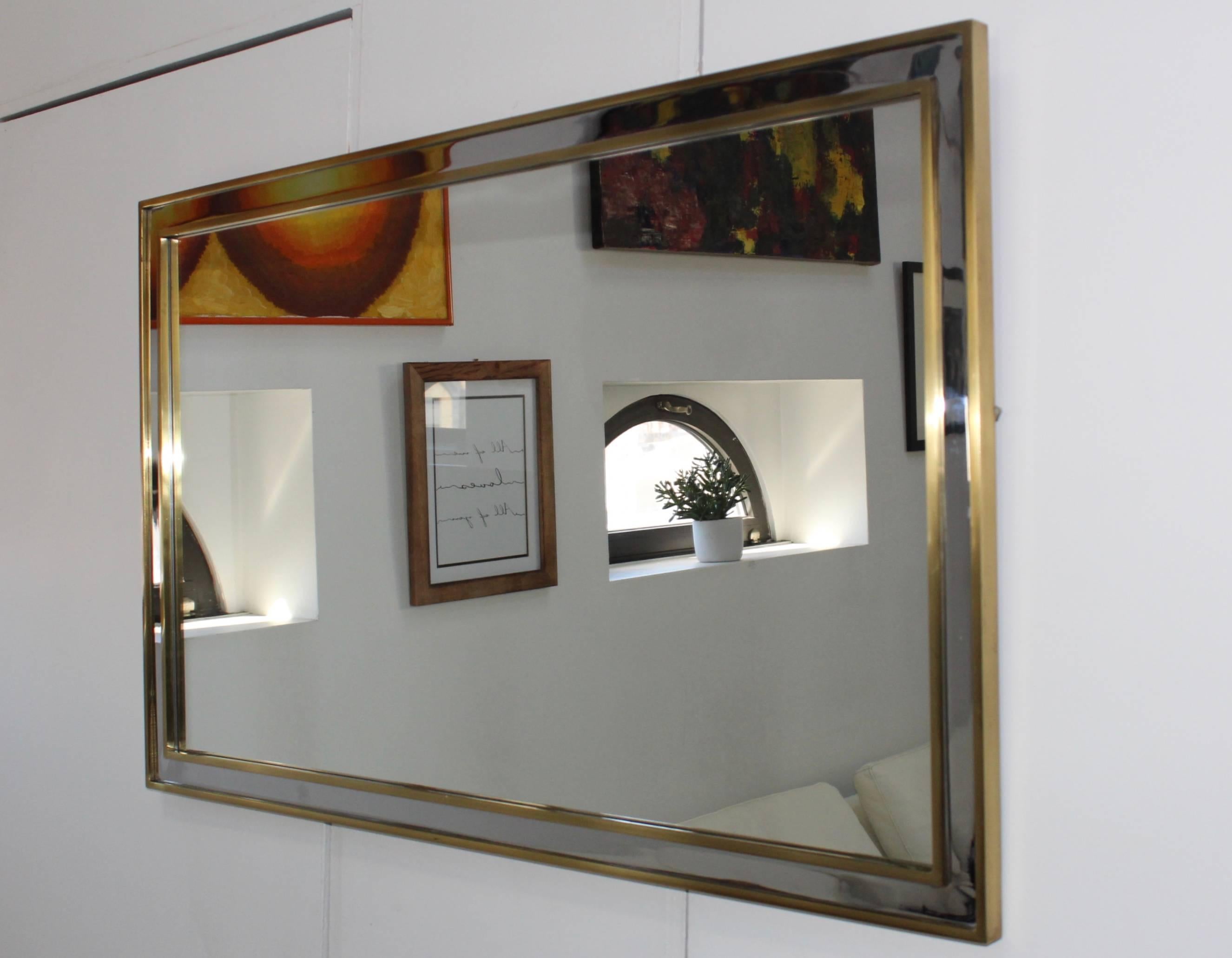 1970s Modern Italian Chrome and Brass Mirror 2
