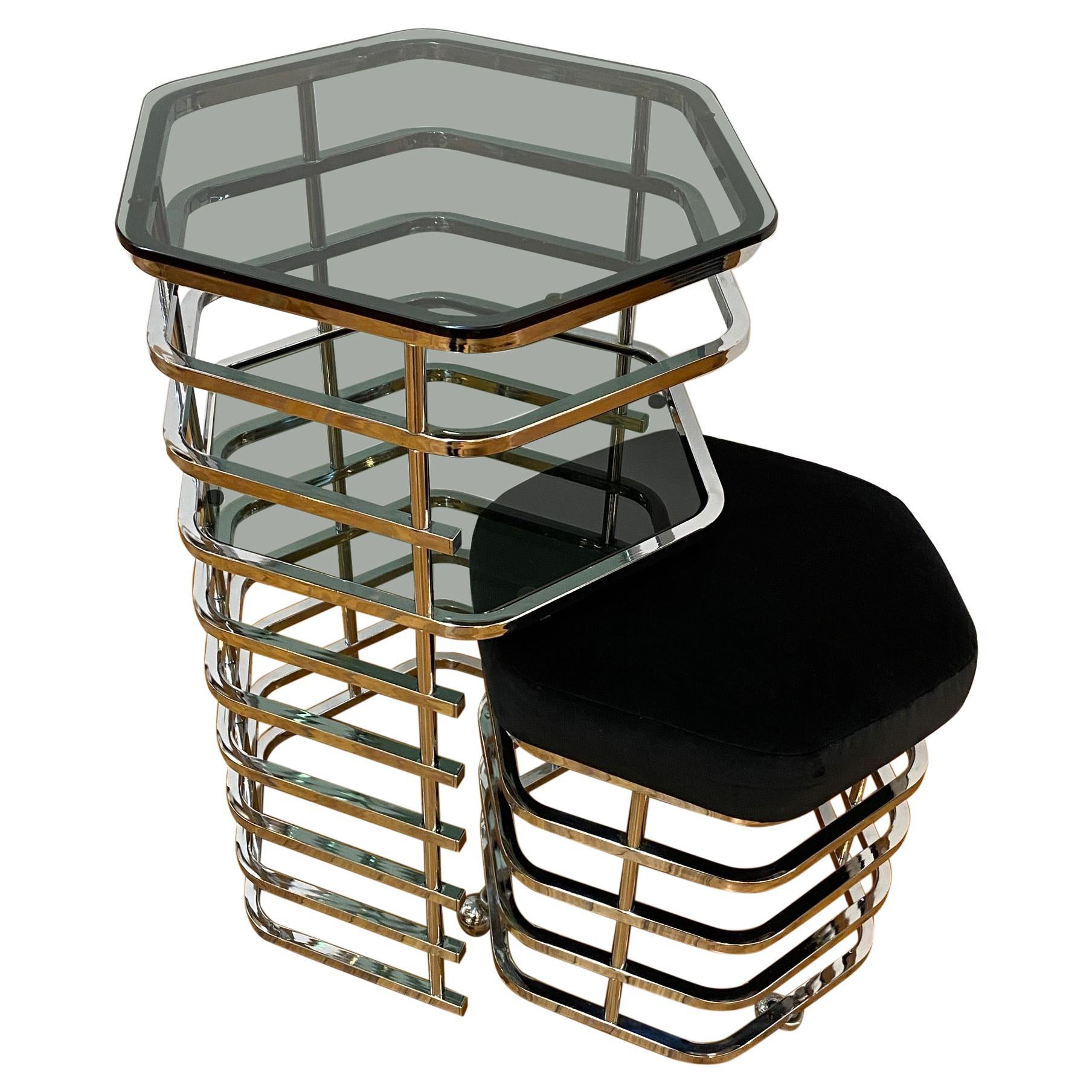 1970s Modern Italian Chrome and Glass Vanity Table 
Seat