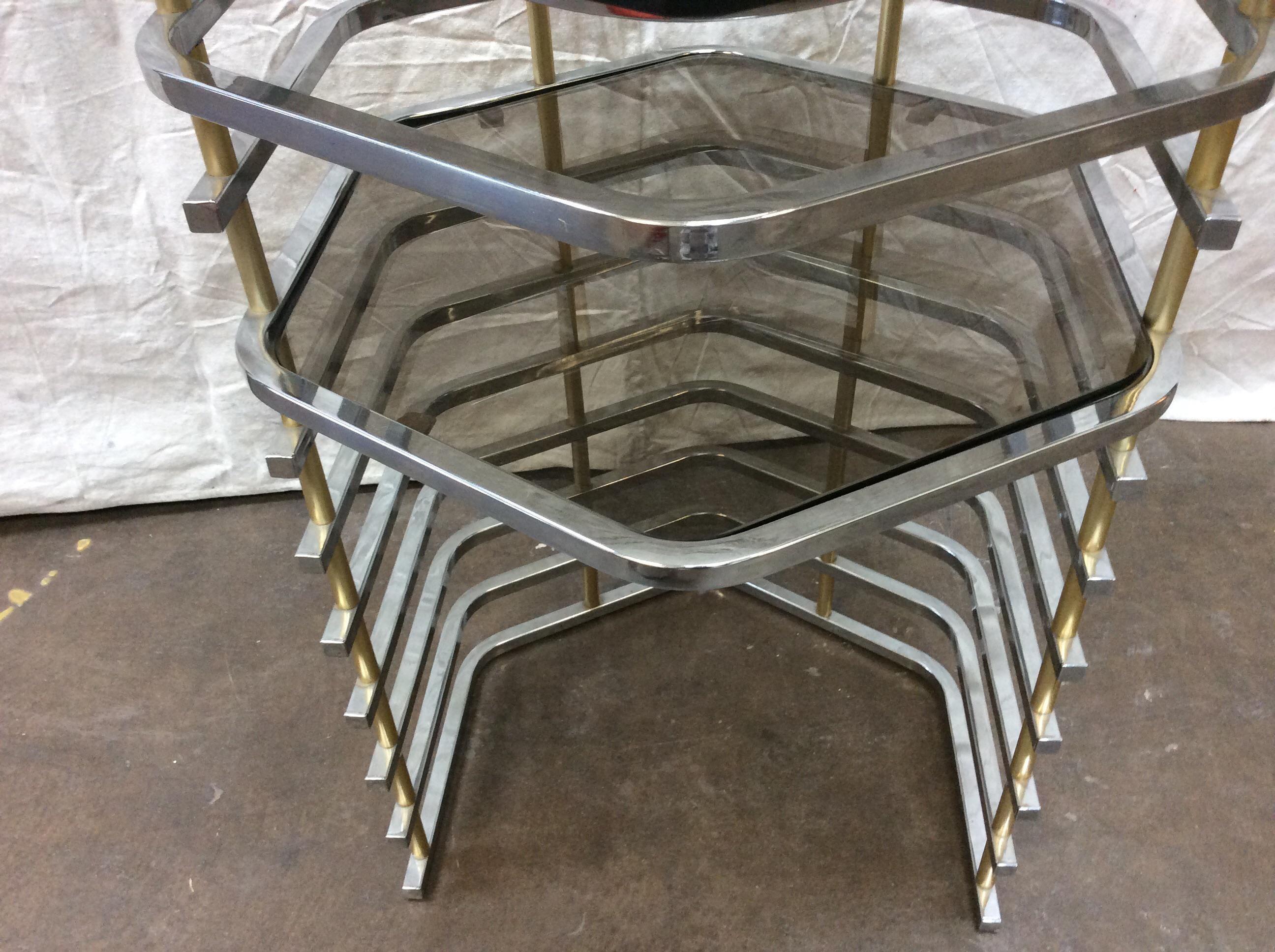 Late 20th Century 1970s Modern Italian Chrome, Brass and Glass Vanity Table and Stool, 2 Pieces
