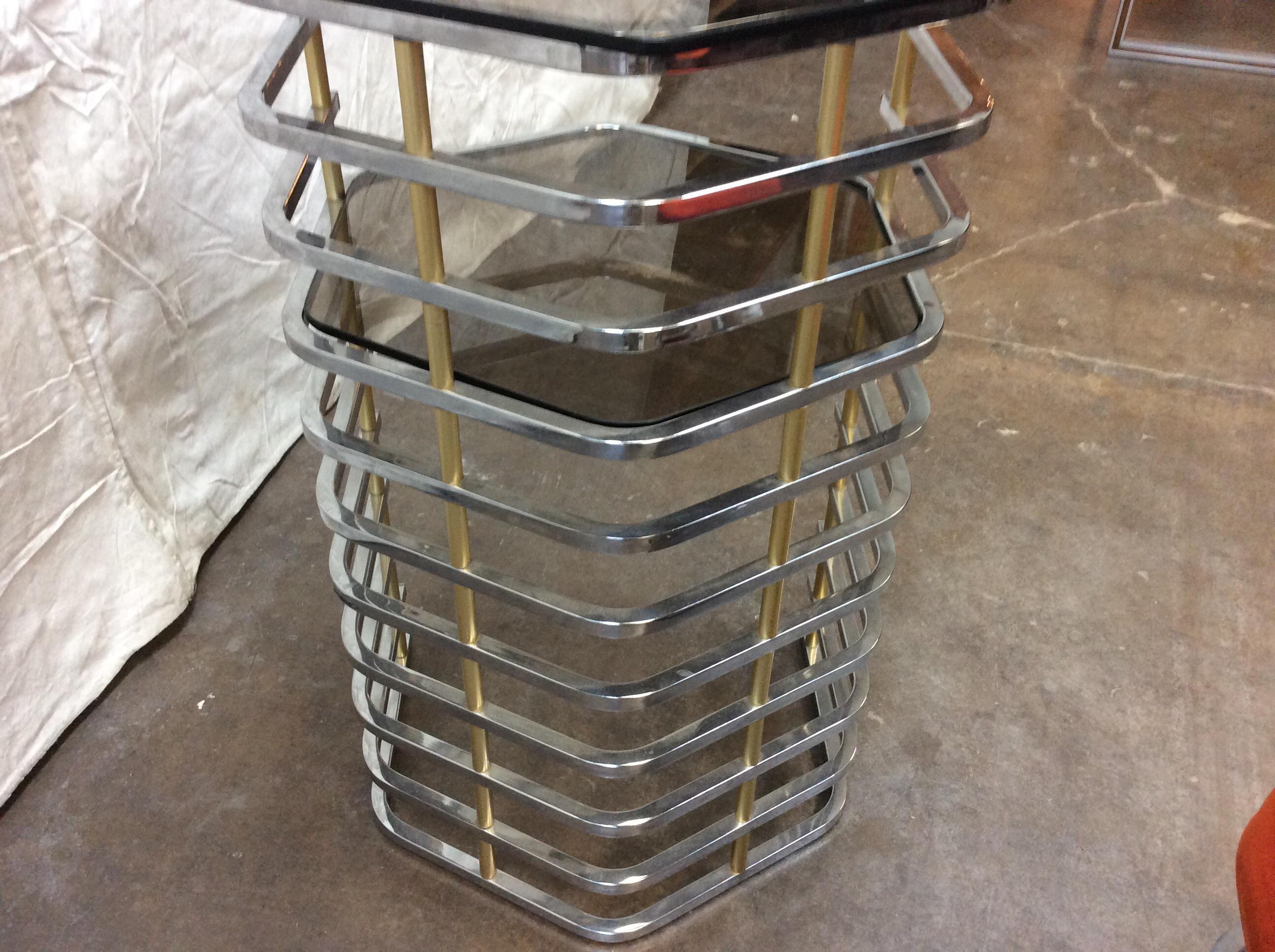 1970s Modern Italian Chrome, Brass and Glass Vanity Table and Stool, 2 Pieces 1