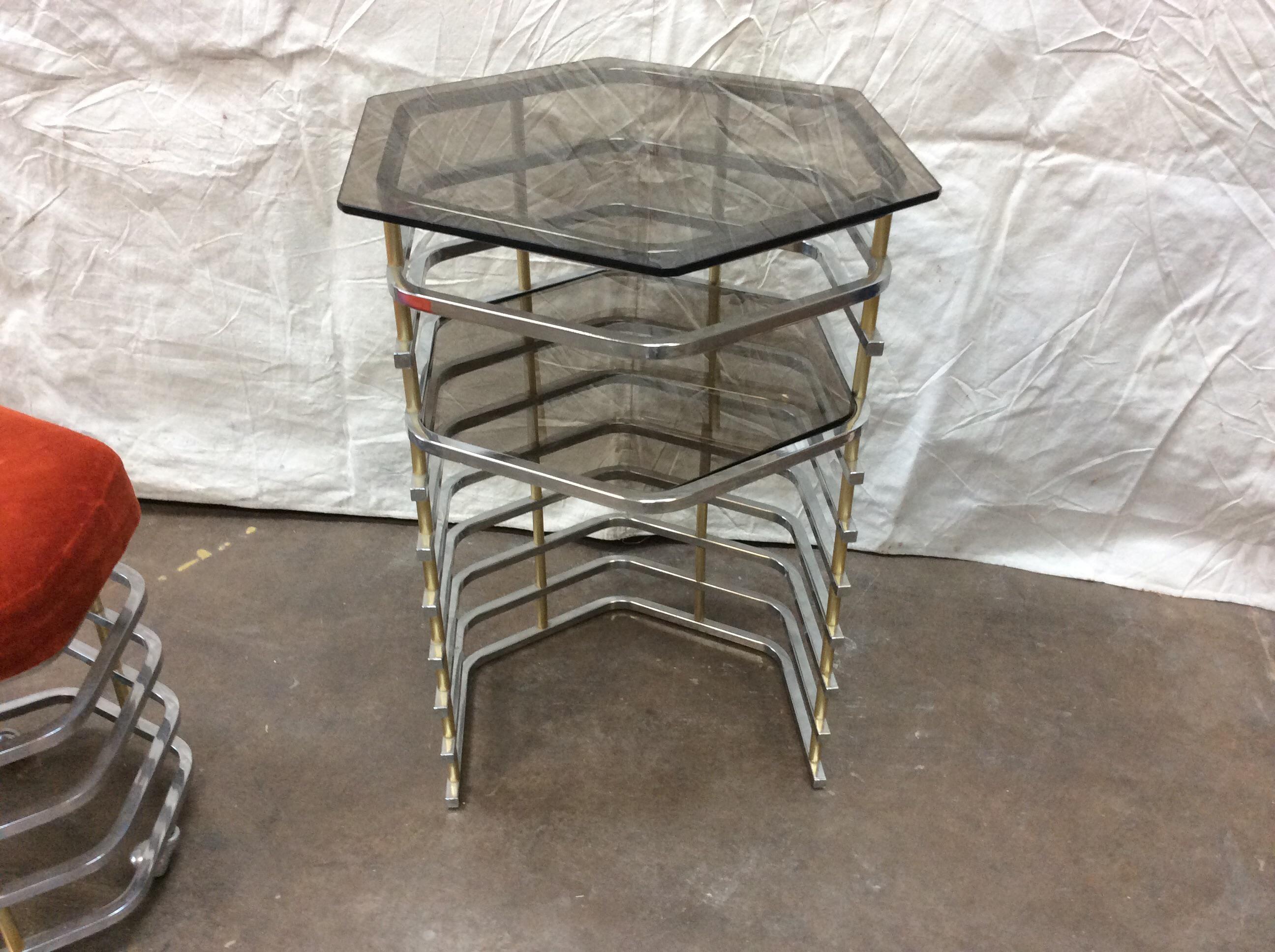 1970s Modern Italian Chrome, Brass and Glass Vanity Table and Stool, 2 Pieces 4
