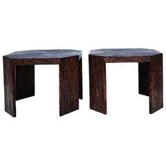 1970s Modern Italian Faux Tortoise Pencil Bamboo Side Tables, Pair