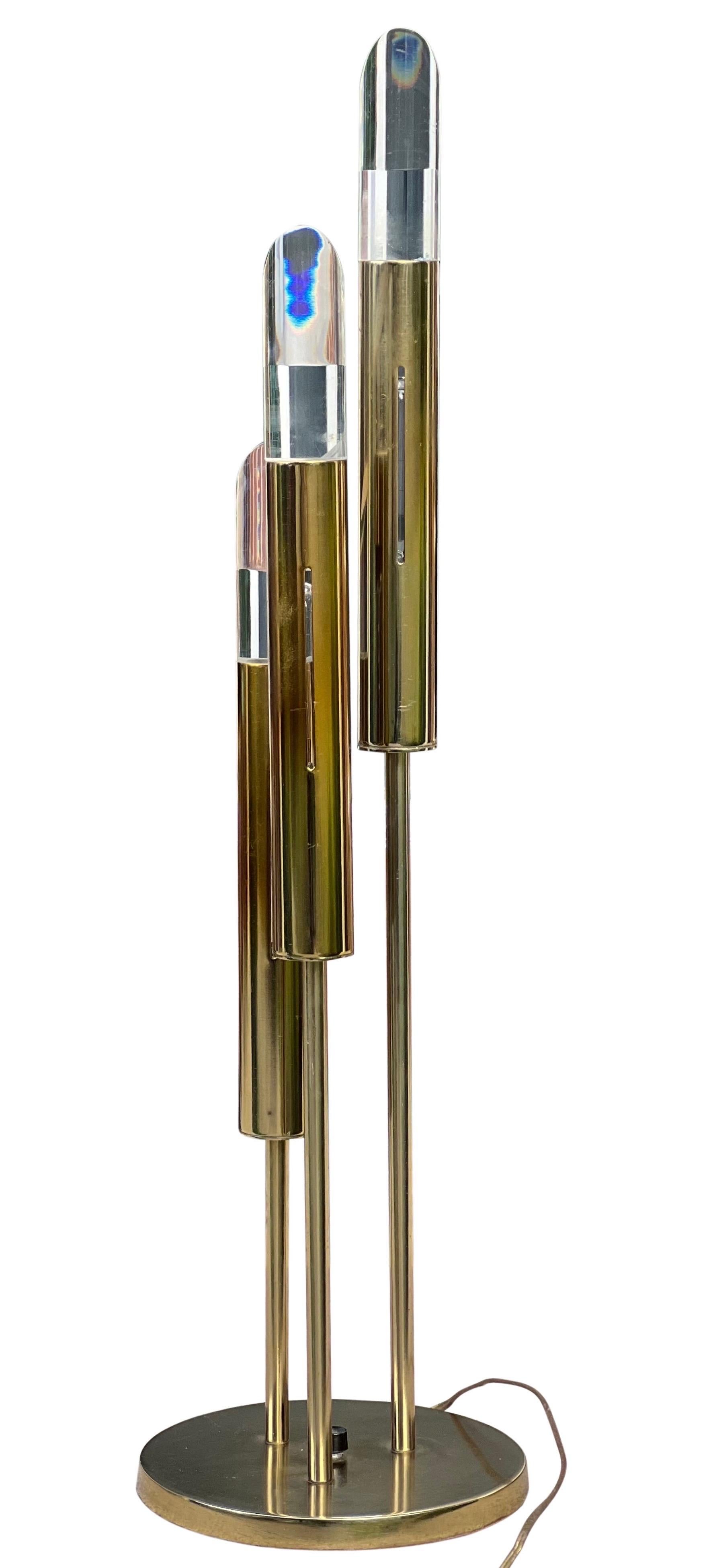 Late 20th Century 1970's Modern Italian Space Age Brass and Lucite Table Lamp For Sale