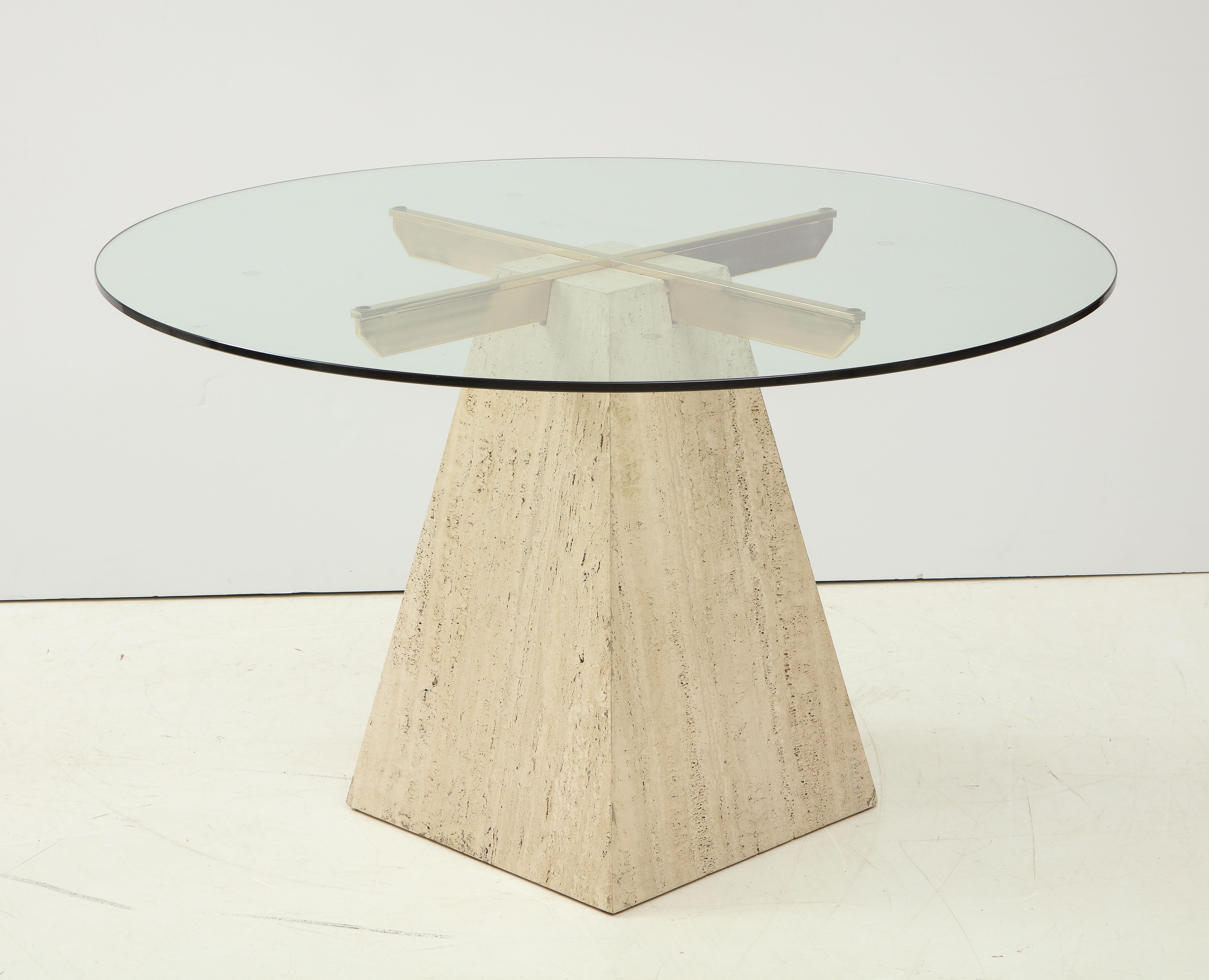 Glass 1970s Modern Italian Travertine Dining Table For Sale