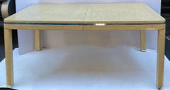 1970s Modern Karl Springer Style Grasscloth Wrapped Dining Table, 2 Leaves