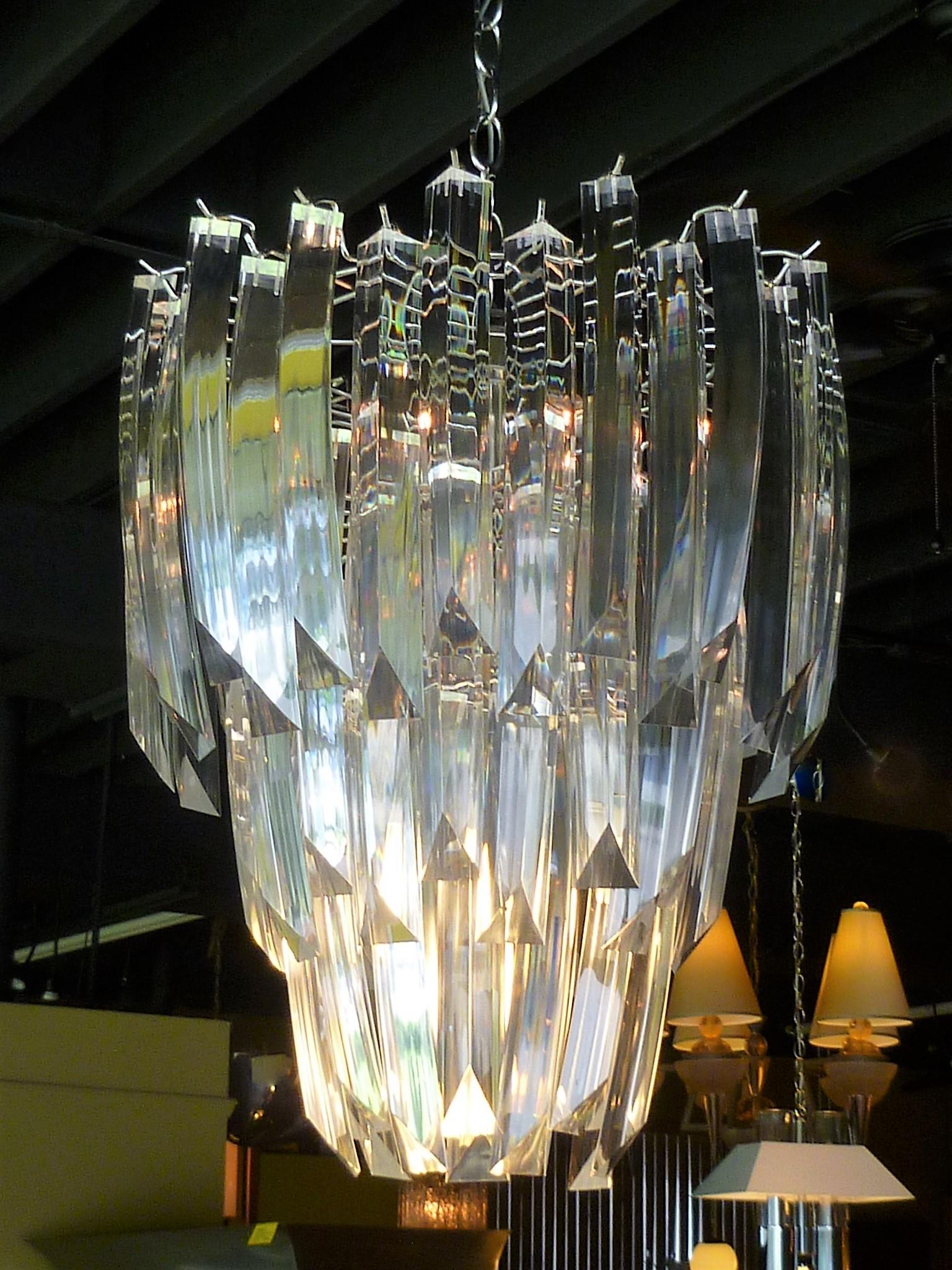 American 1970s Modern Large Three-Tier Lucite 9-Light Chandelier